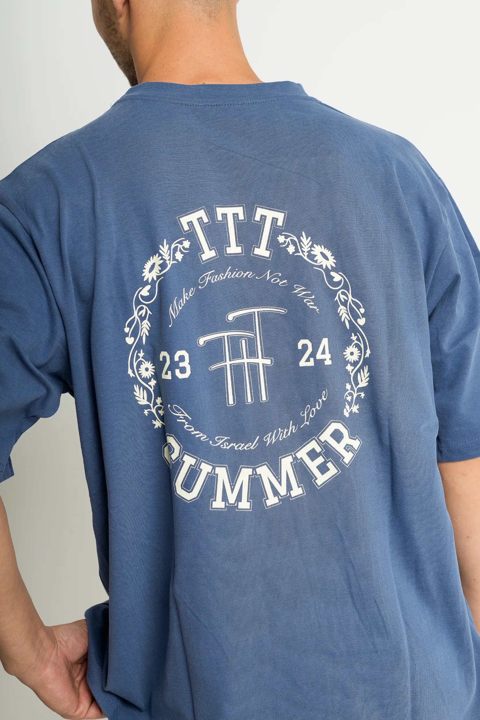 חולצה "פרחים" לגברים - כחול ווש