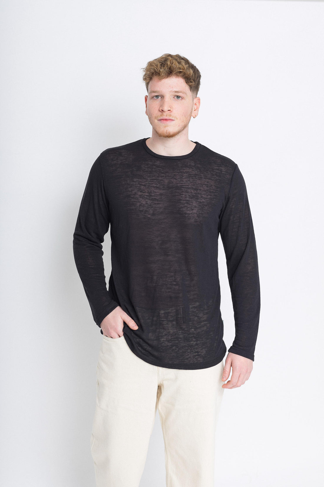 חולצה ארוכה פשתן גברים - שחור