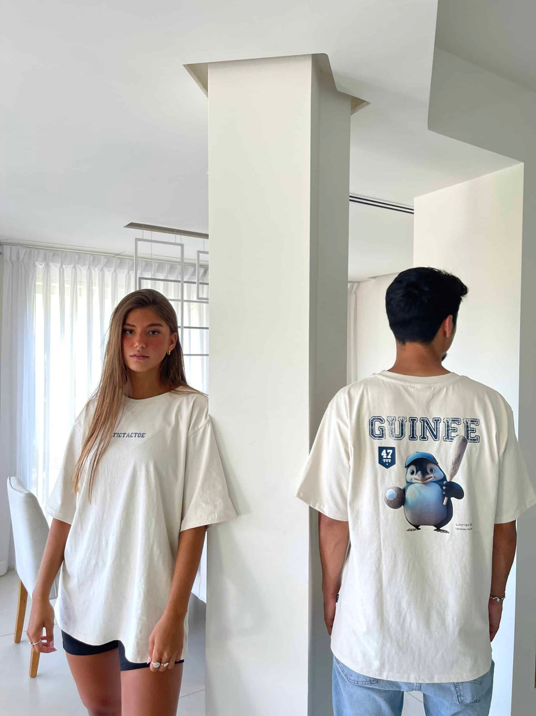 חולצה קצרה GUINEE צבע שמנת ווש - נשים