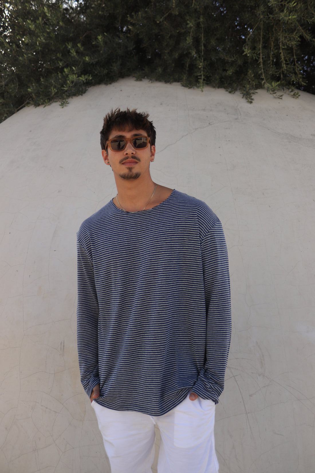 חולצה ארוכה פסים - כחול