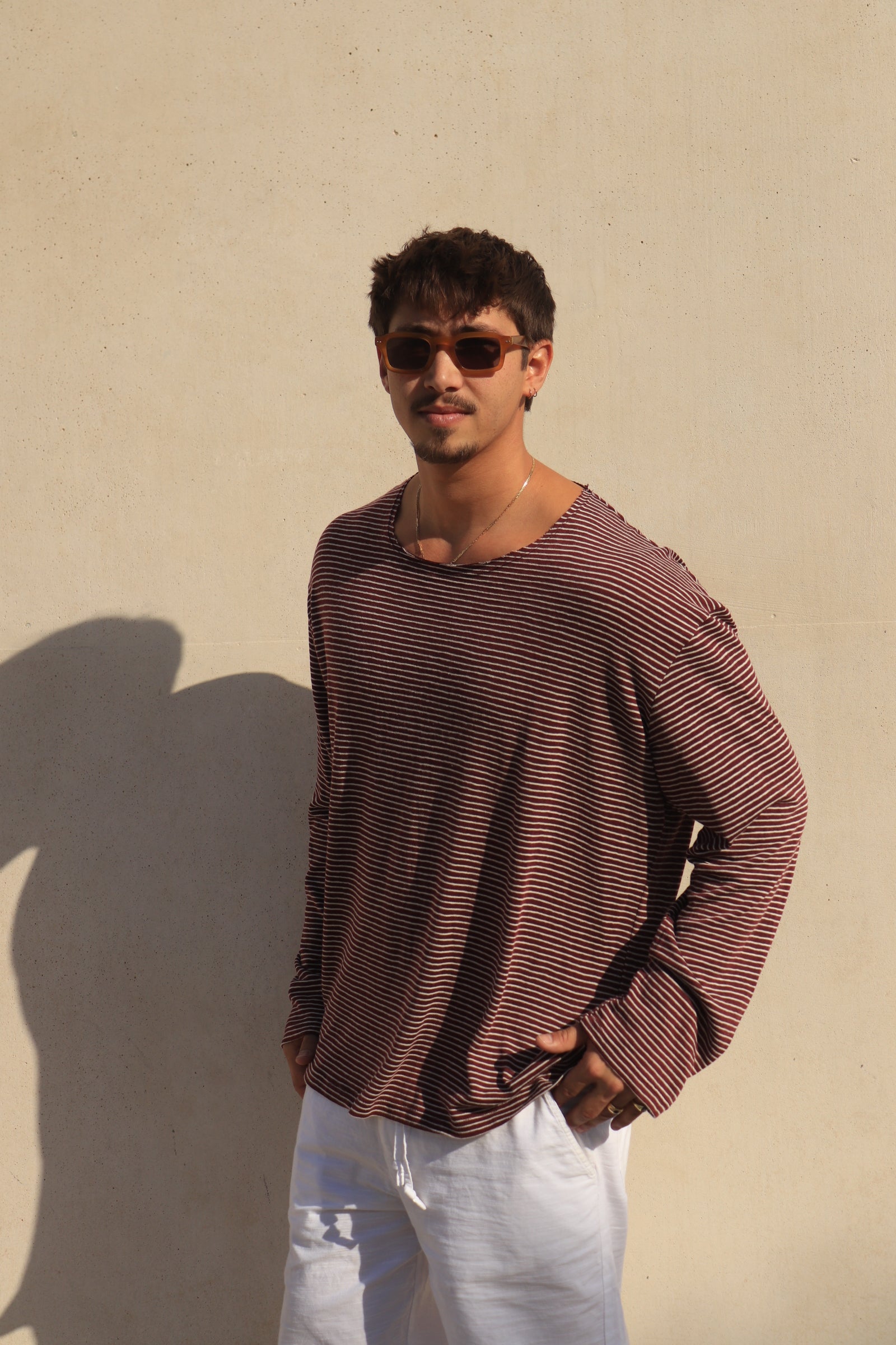 חולצה ארוכה פסים - בורדו