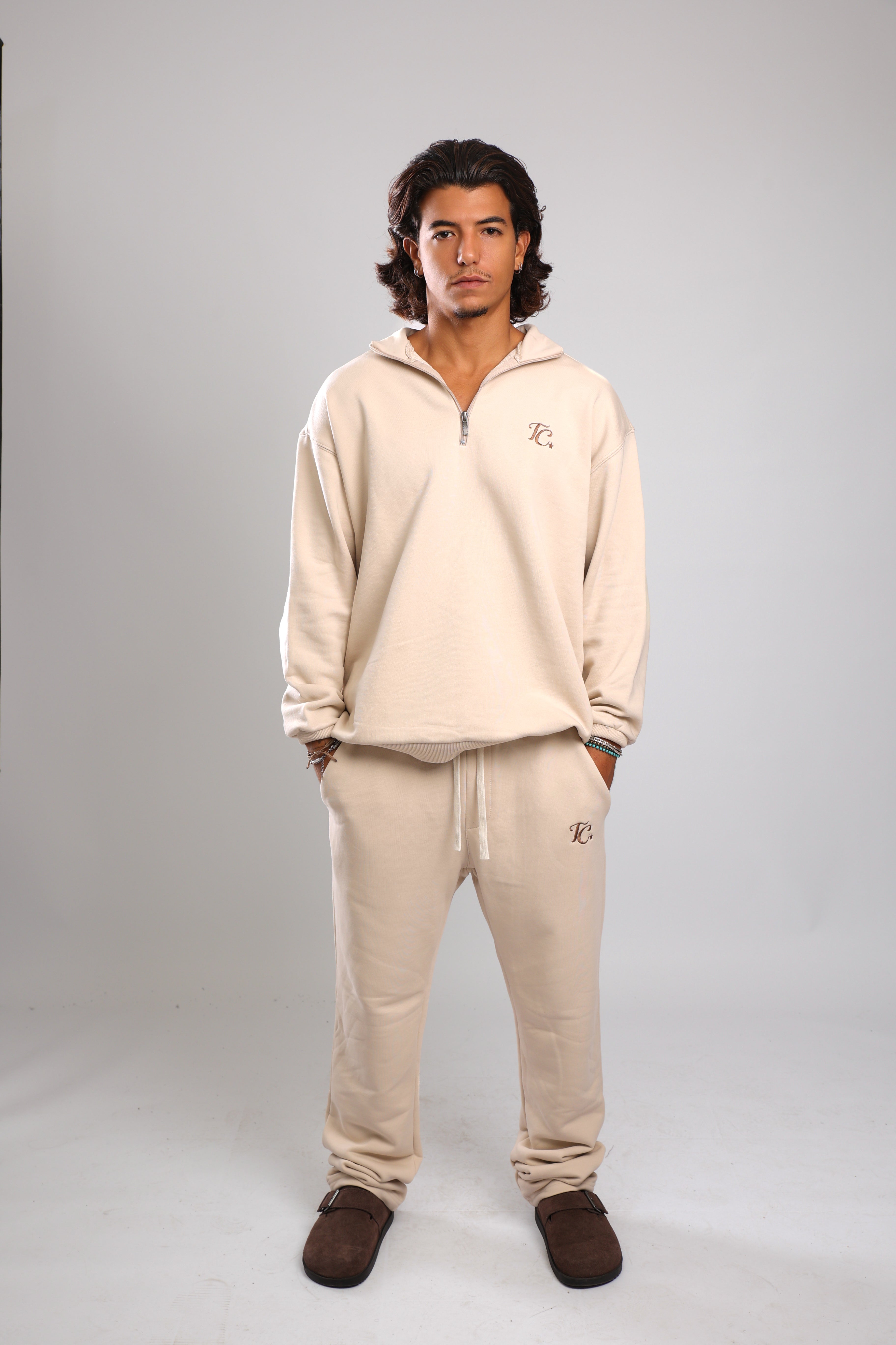 סוושירט חצי רוכסן - קרם