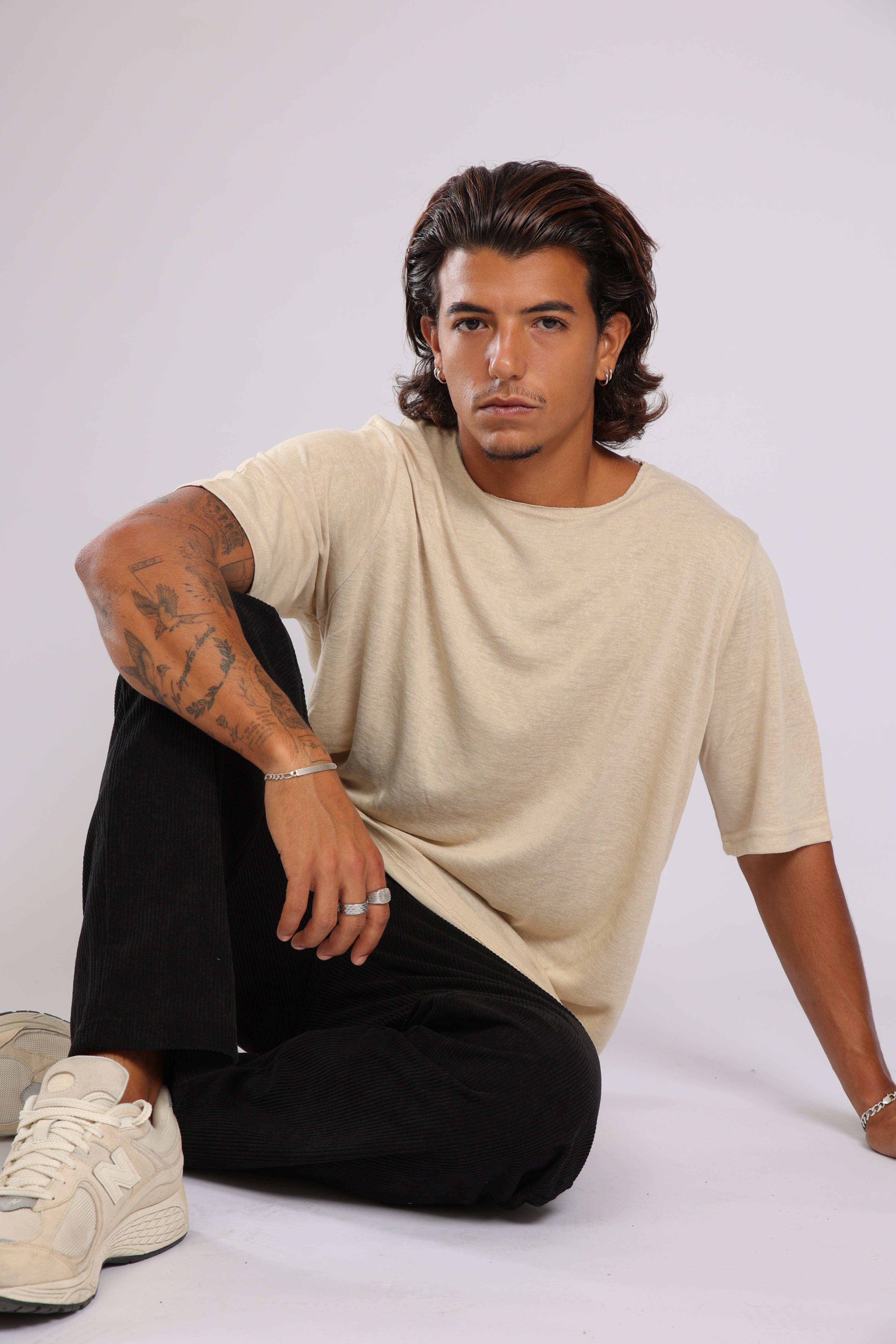 חולצה קצרה פשתן - אבן