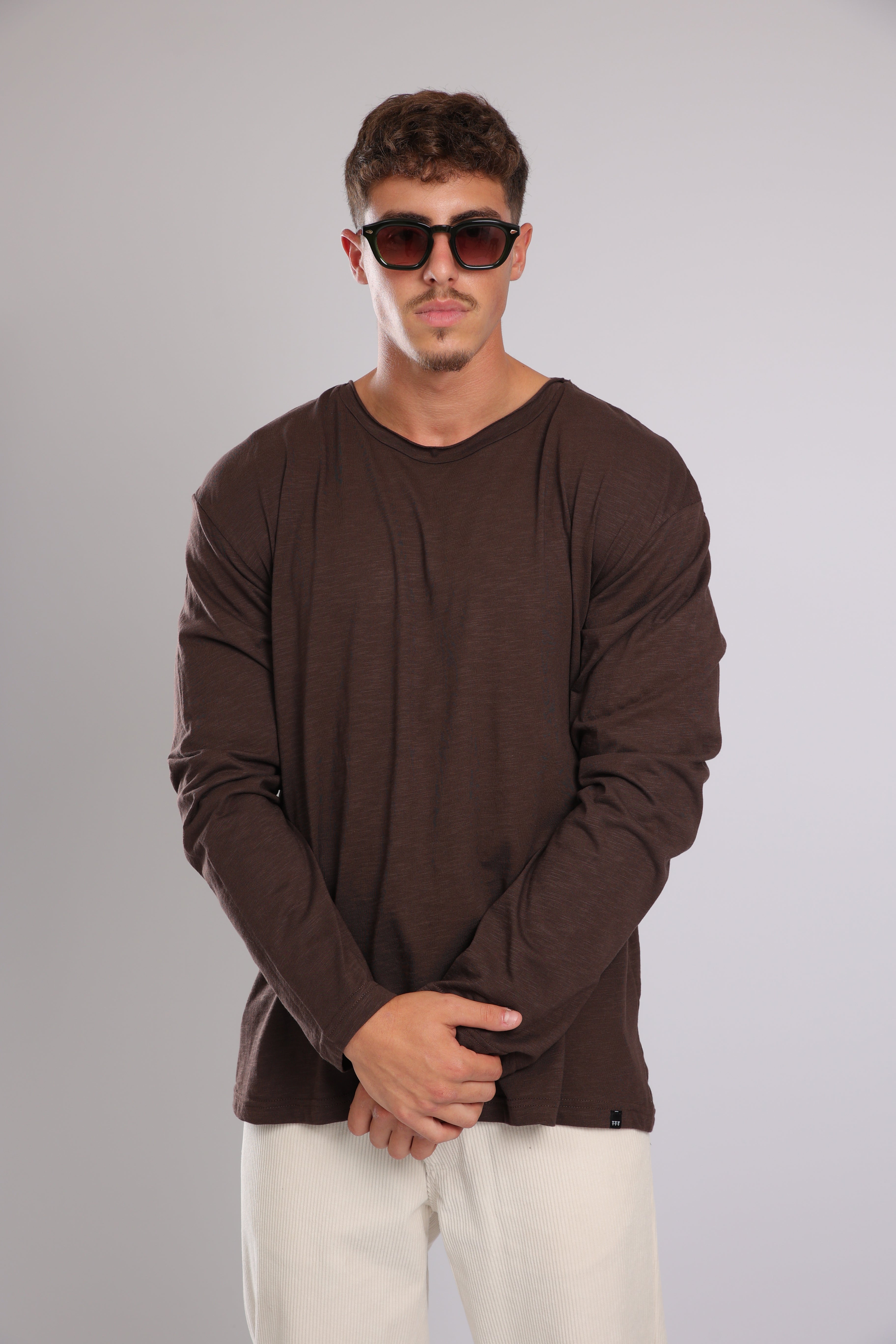 חולצה ארוכה כותנה - חום