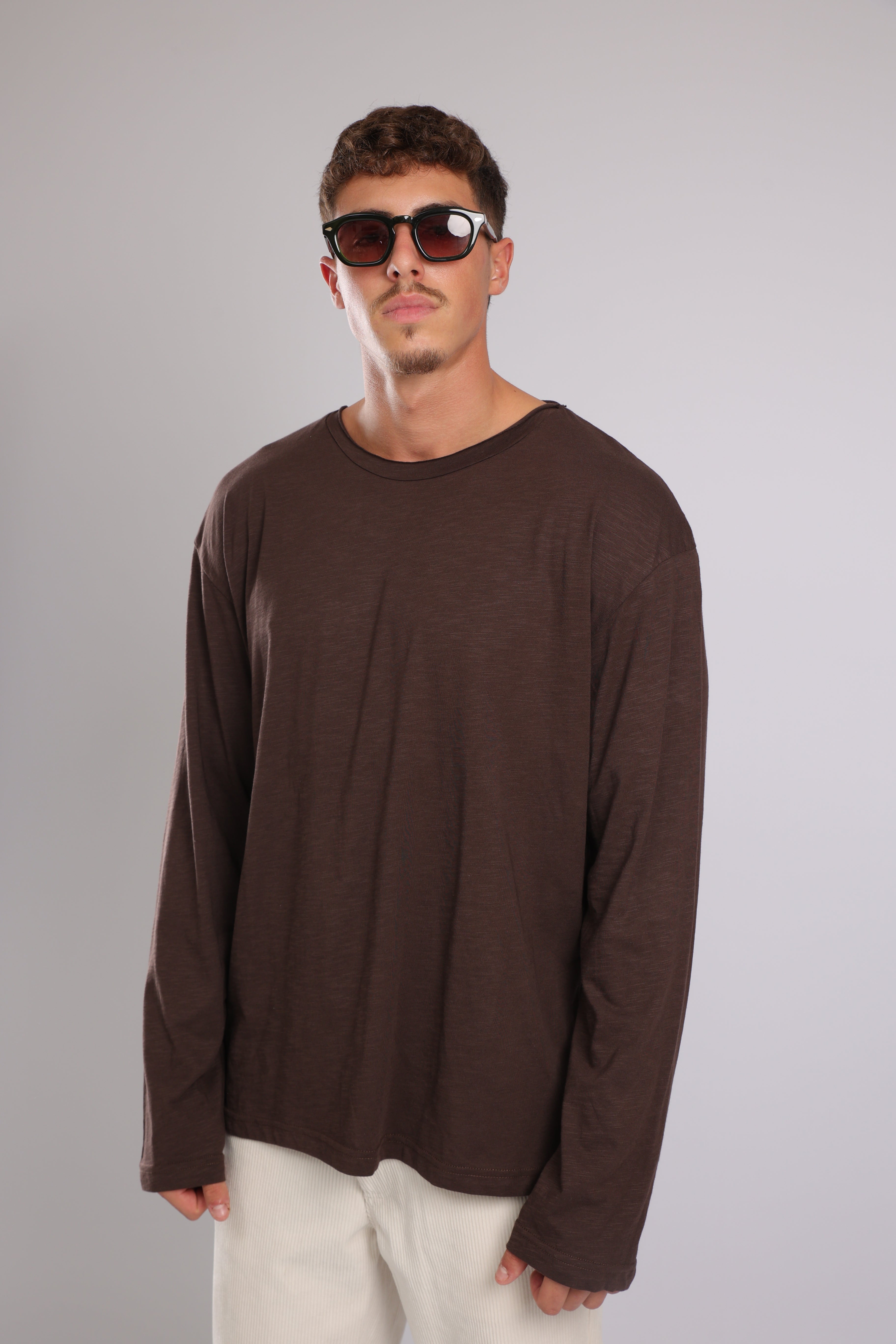 חולצה ארוכה כותנה - חום