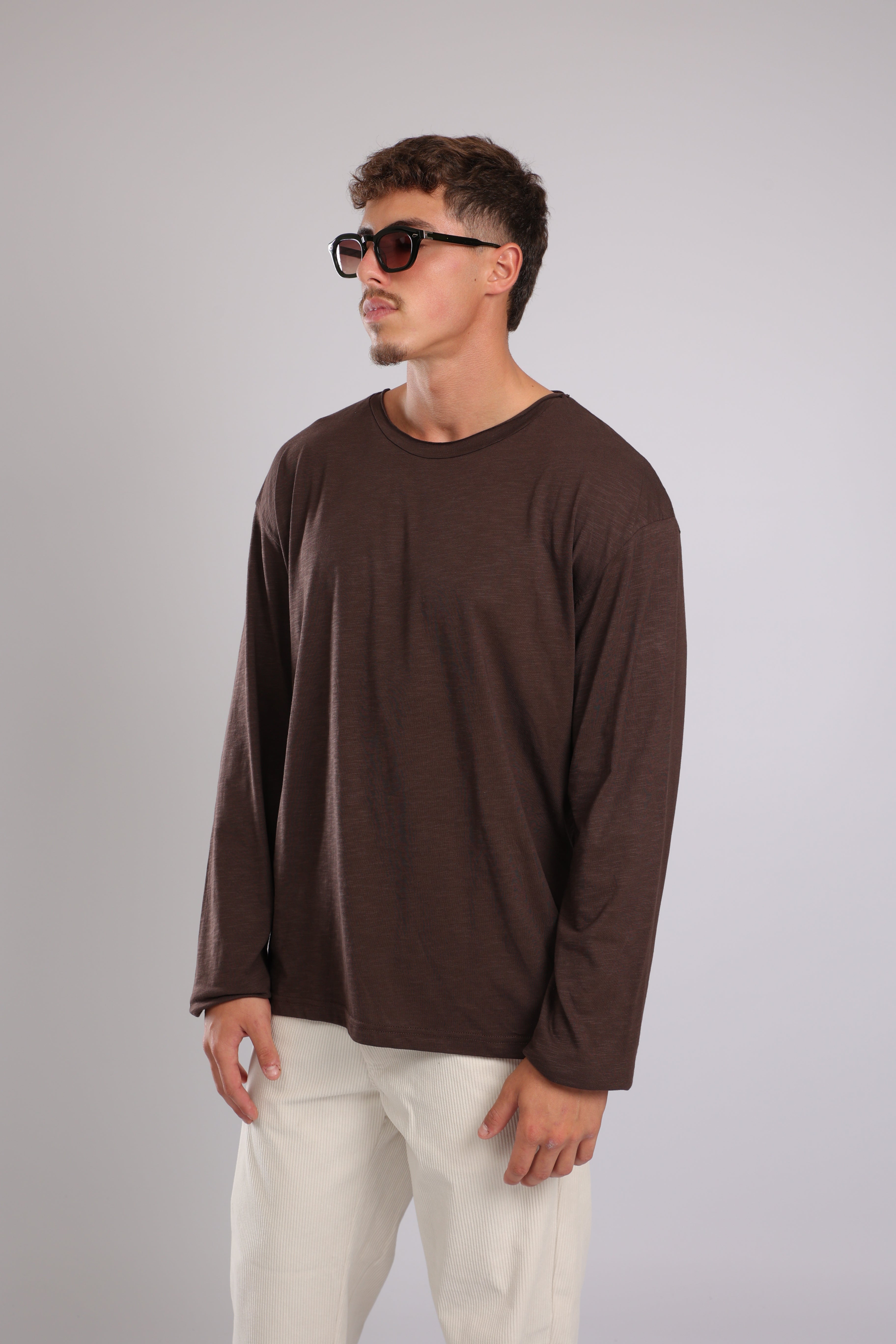 חולצה ארוכה כותנה - חום