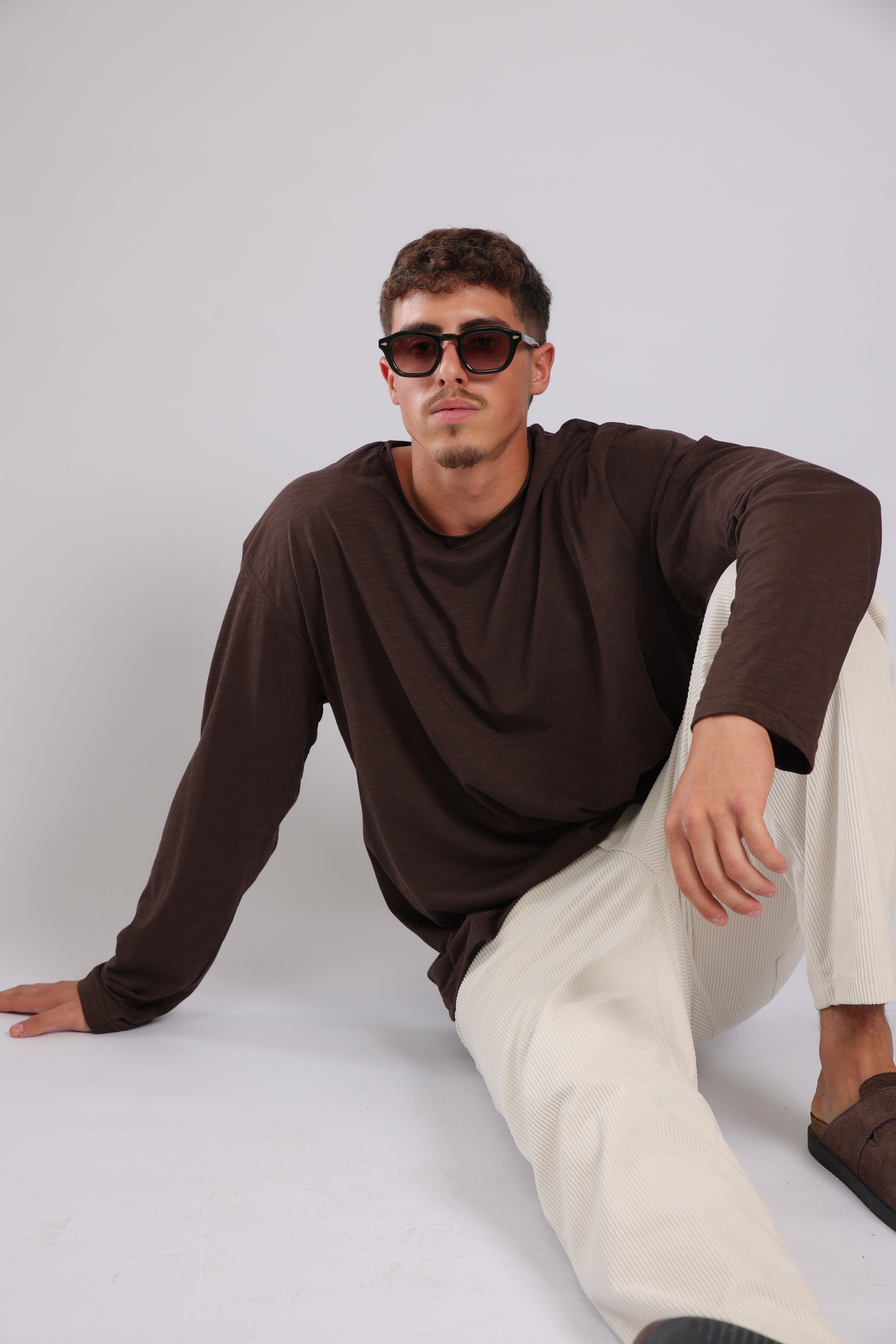 חולצה ארוכה כותנה - חום