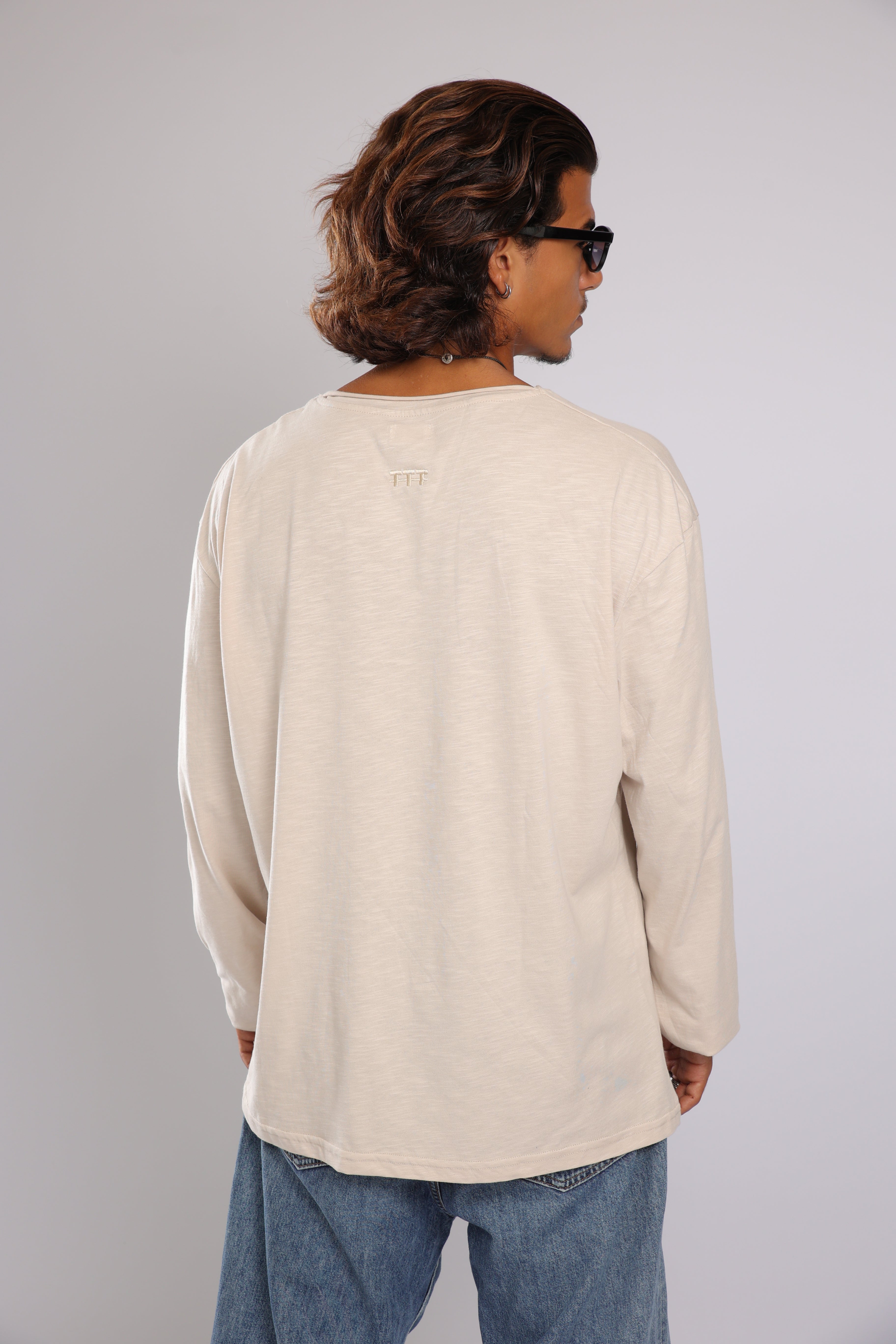 חולצה ארוכה כותנה - אבן