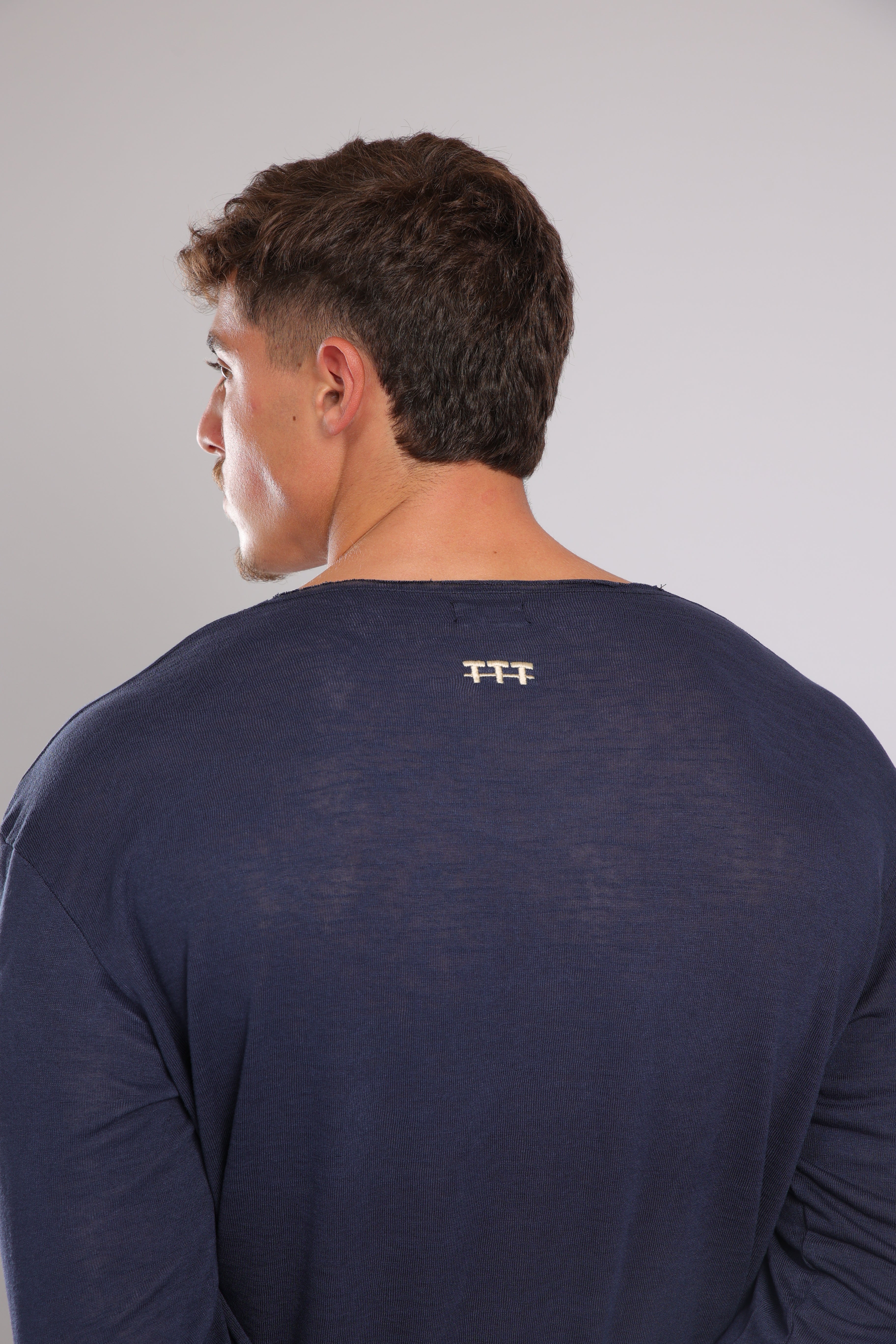 חולצה ארוכה פשתן - כחול כהה