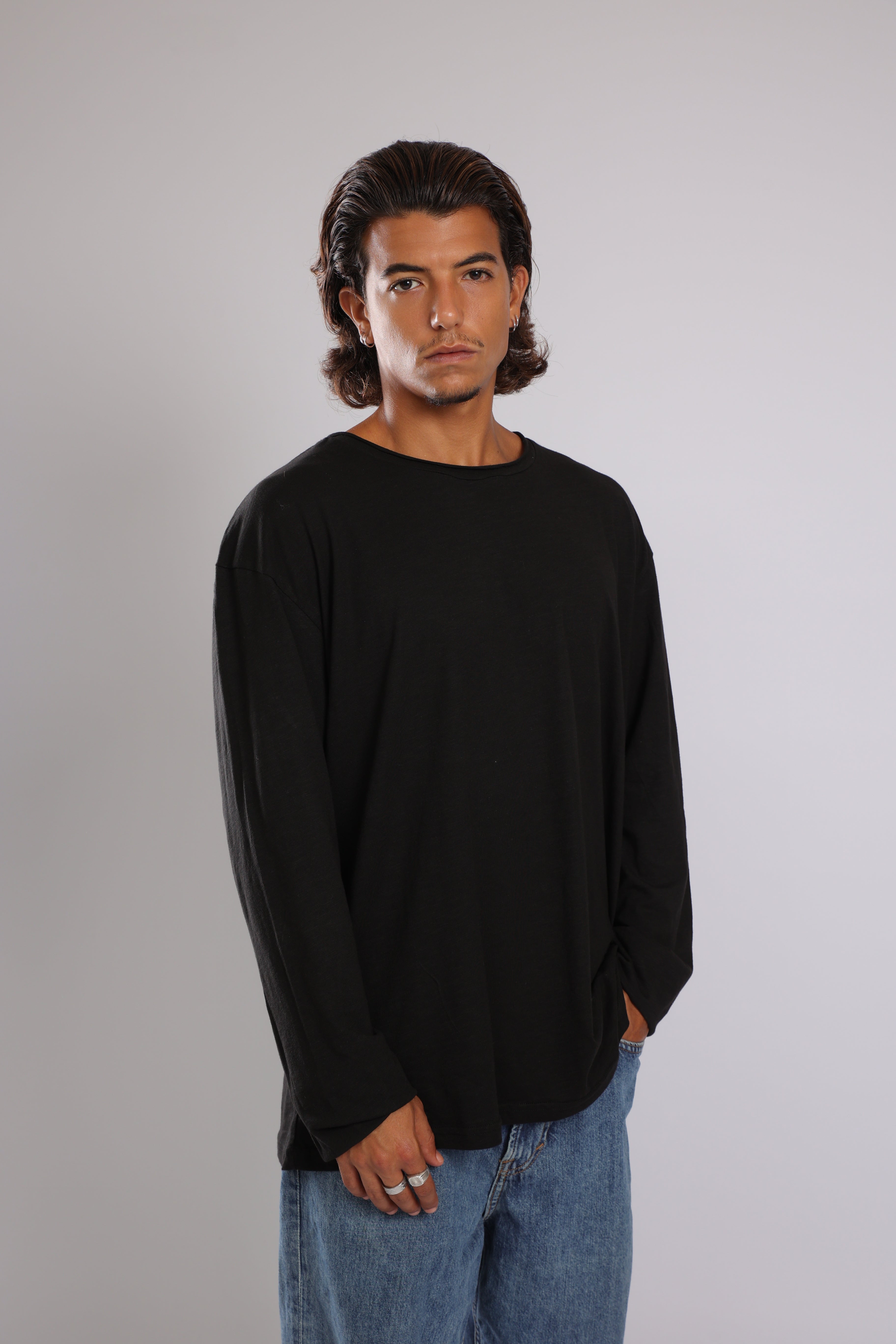 חולצה ארוכה כותנה - שחור