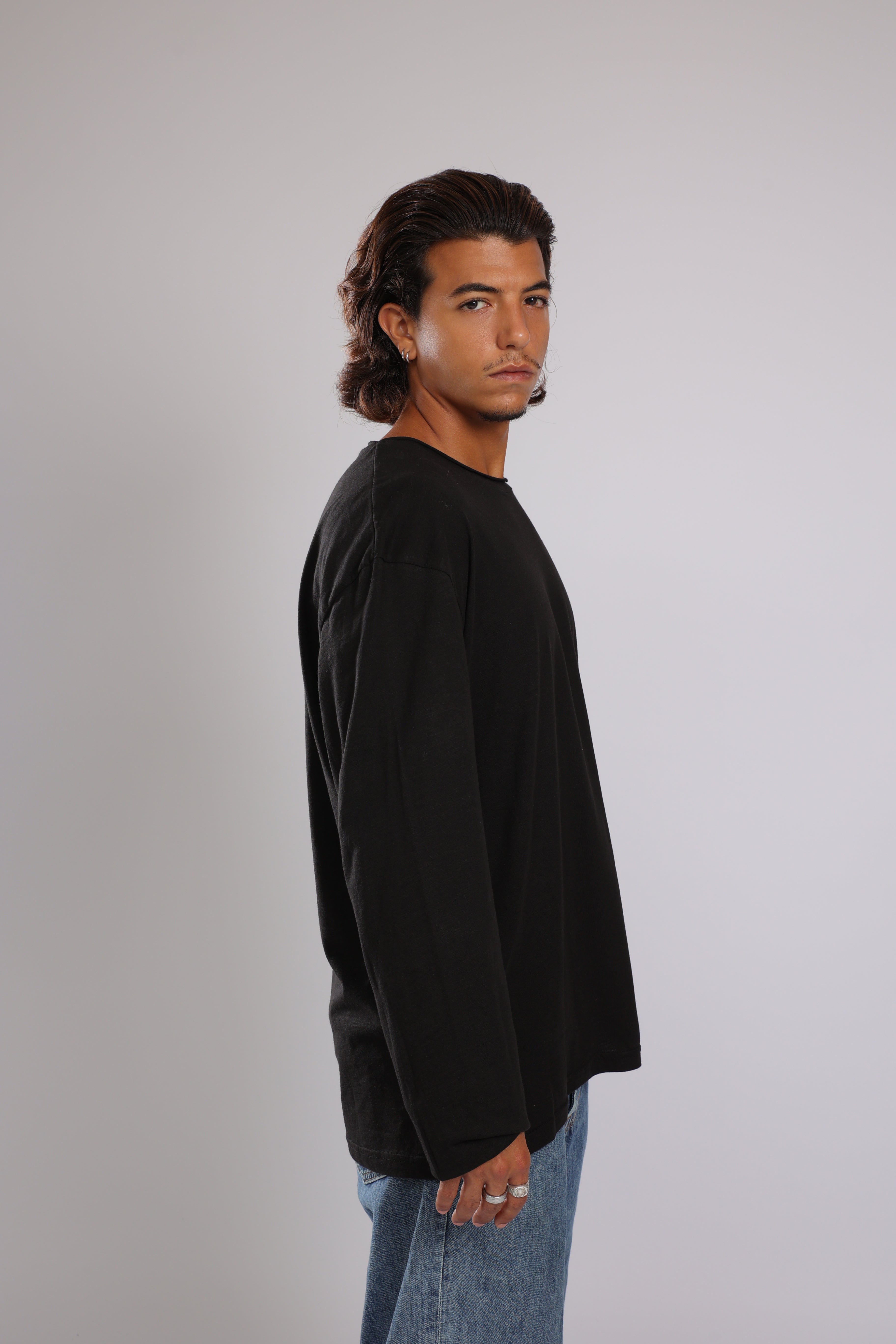 חולצה ארוכה כותנה - שחור