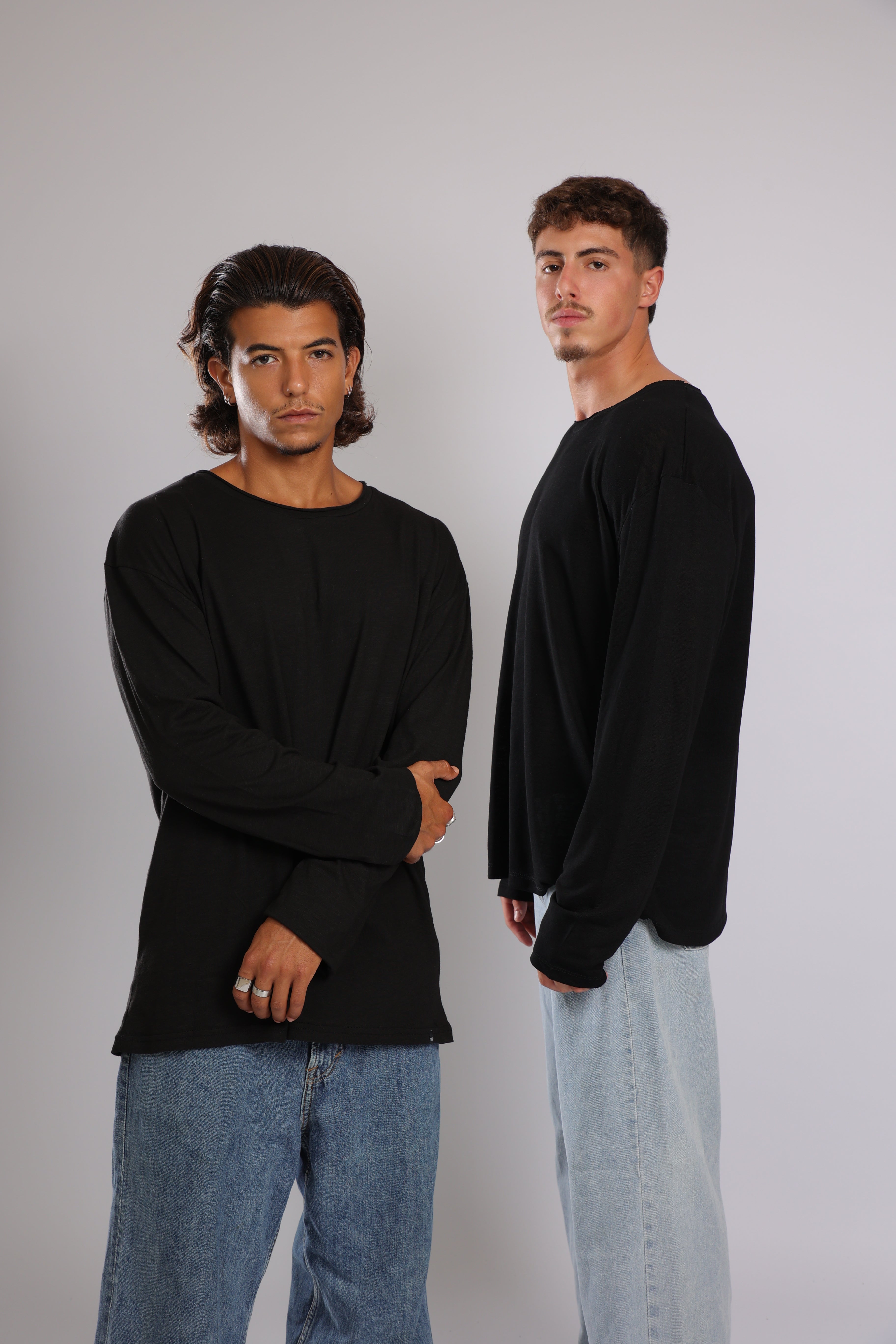 חולצה ארוכה כותנה - שחור