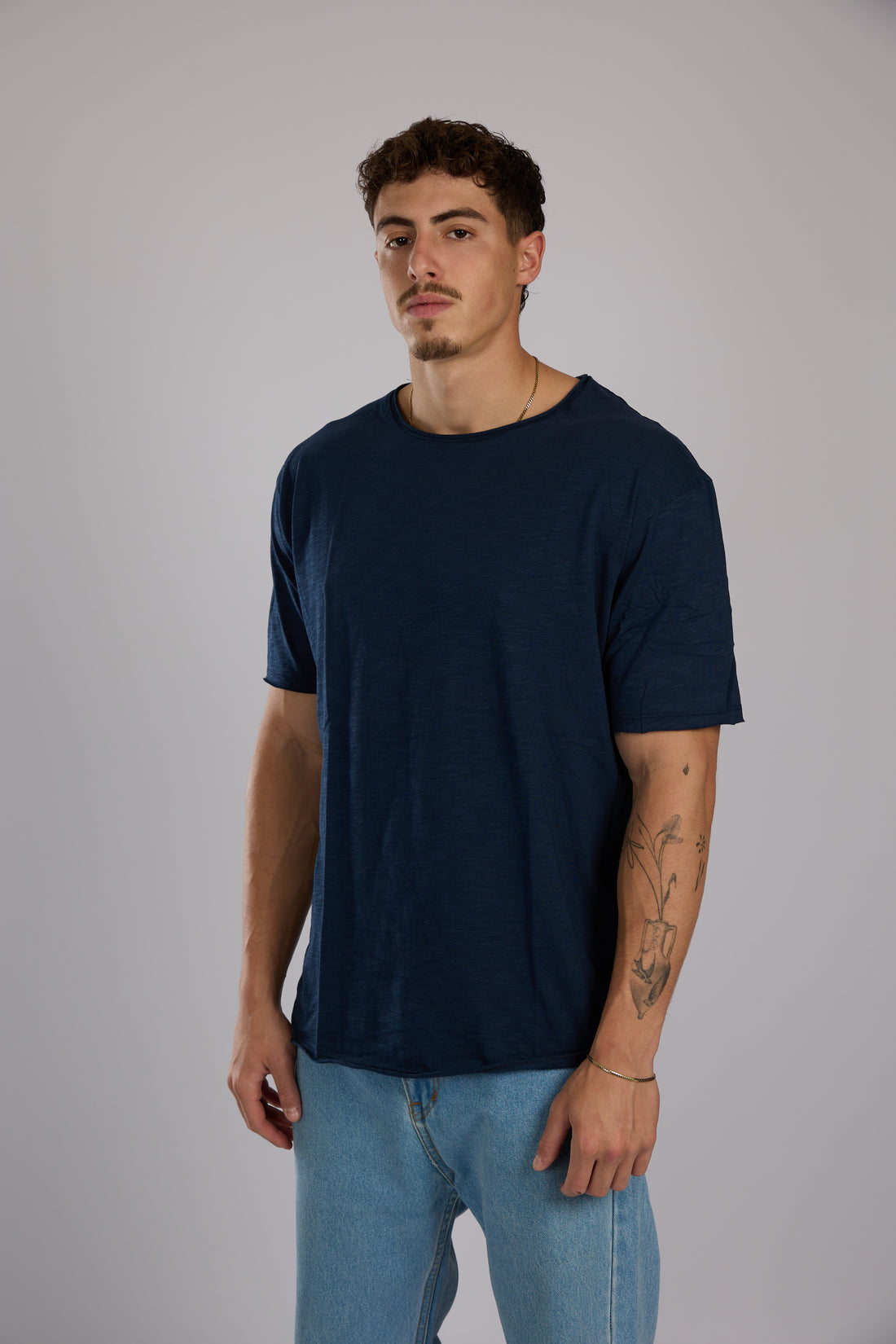 חולצה קצרה כותנה - כחול נייבי