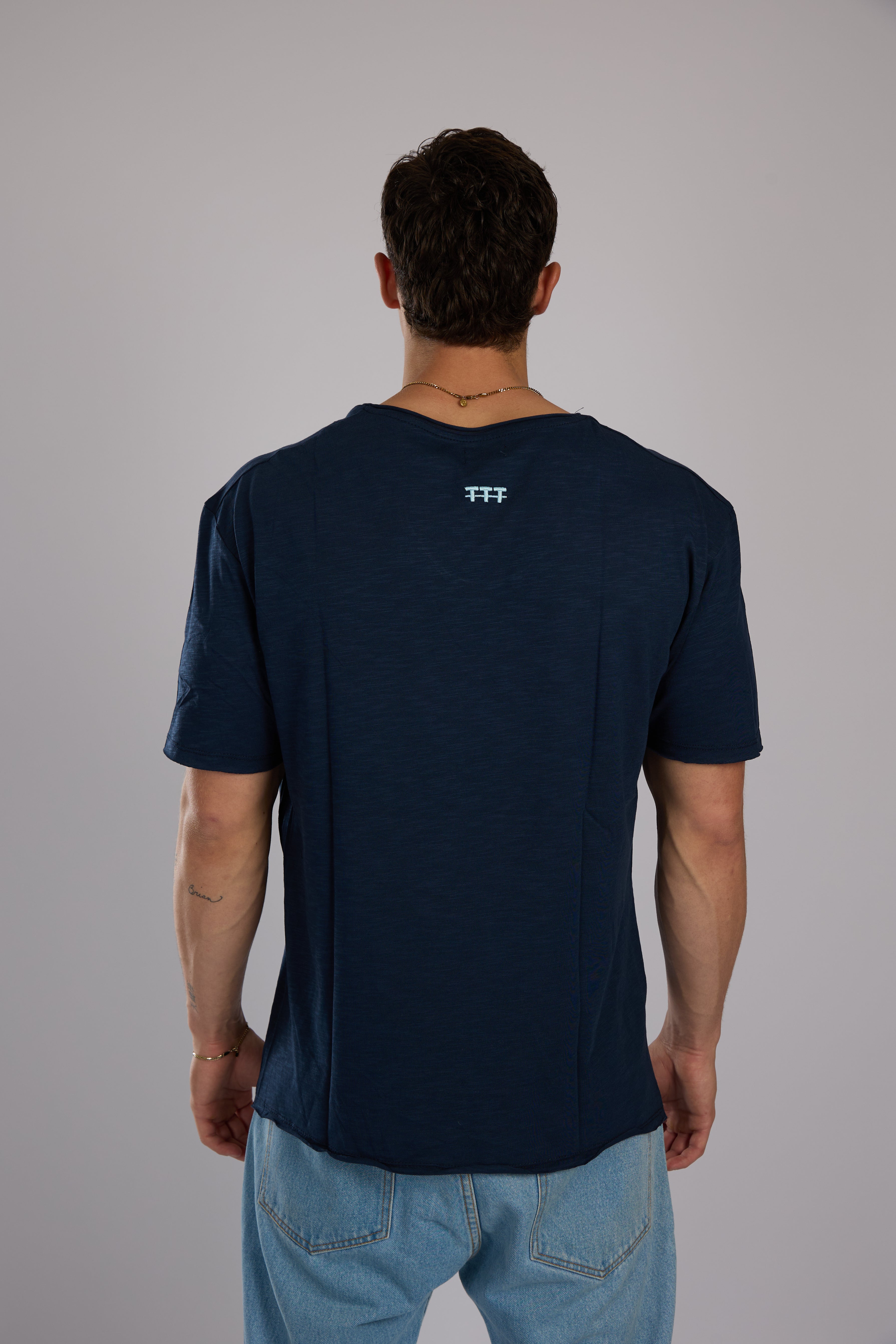 חולצה קצרה כותנה - כחול נייבי