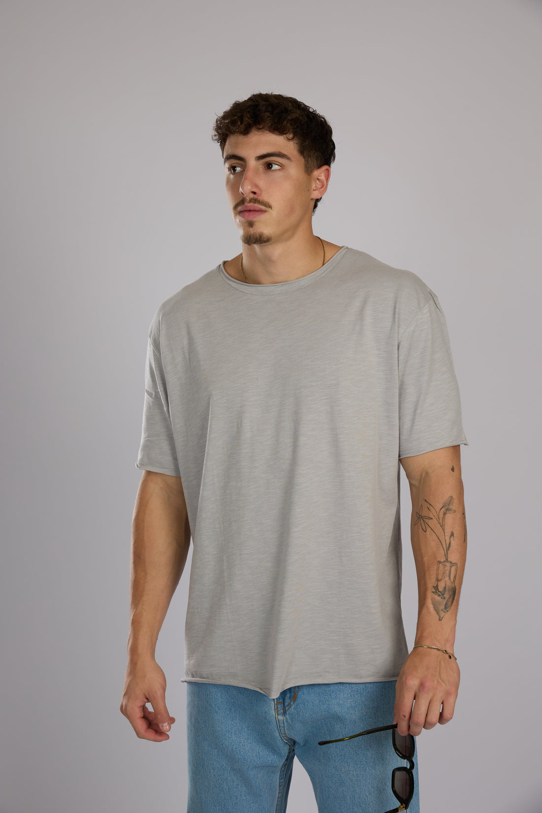 חולצה קצרה כותנה - אפור בהיר