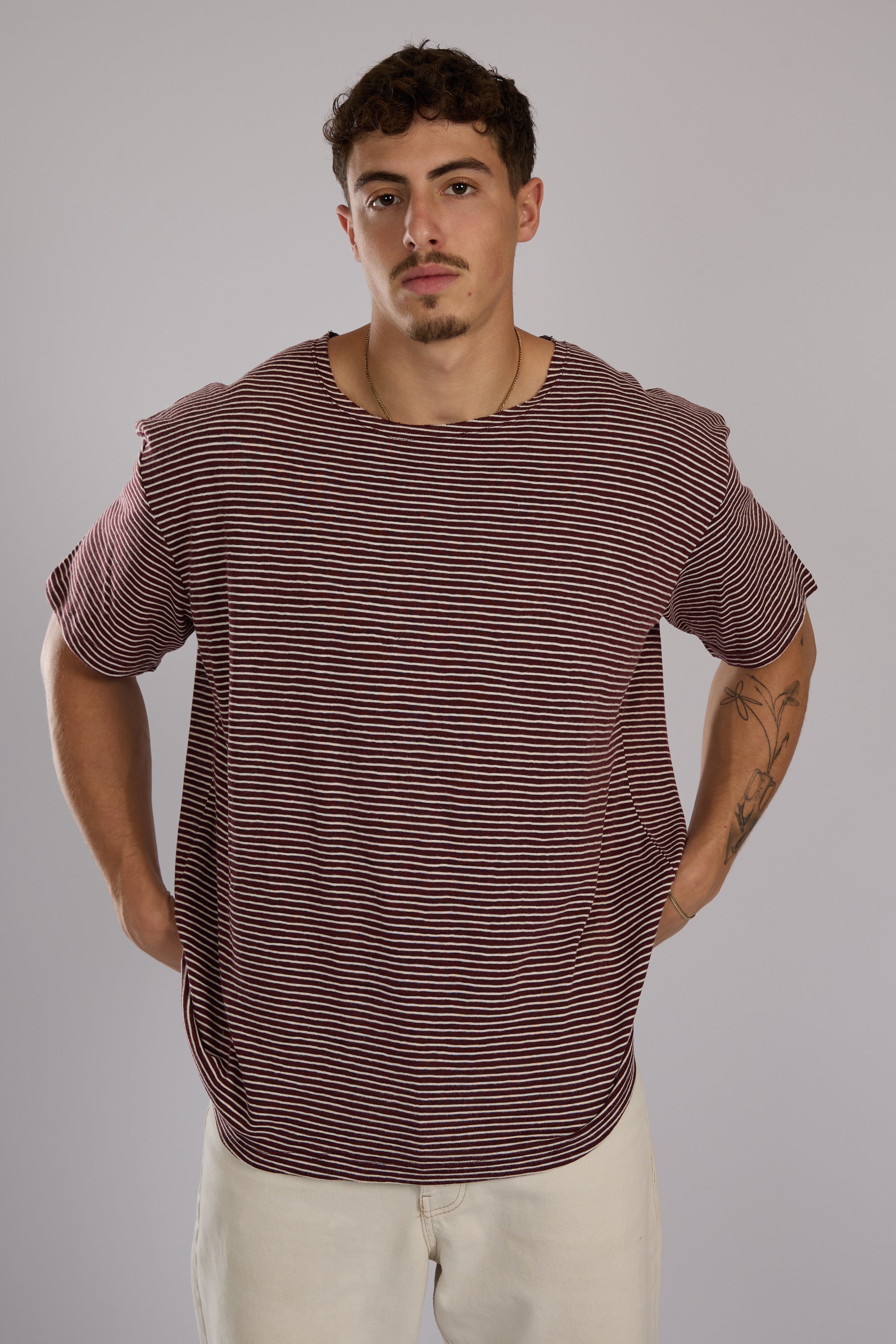 חולצה פסים קצרה - בורדו