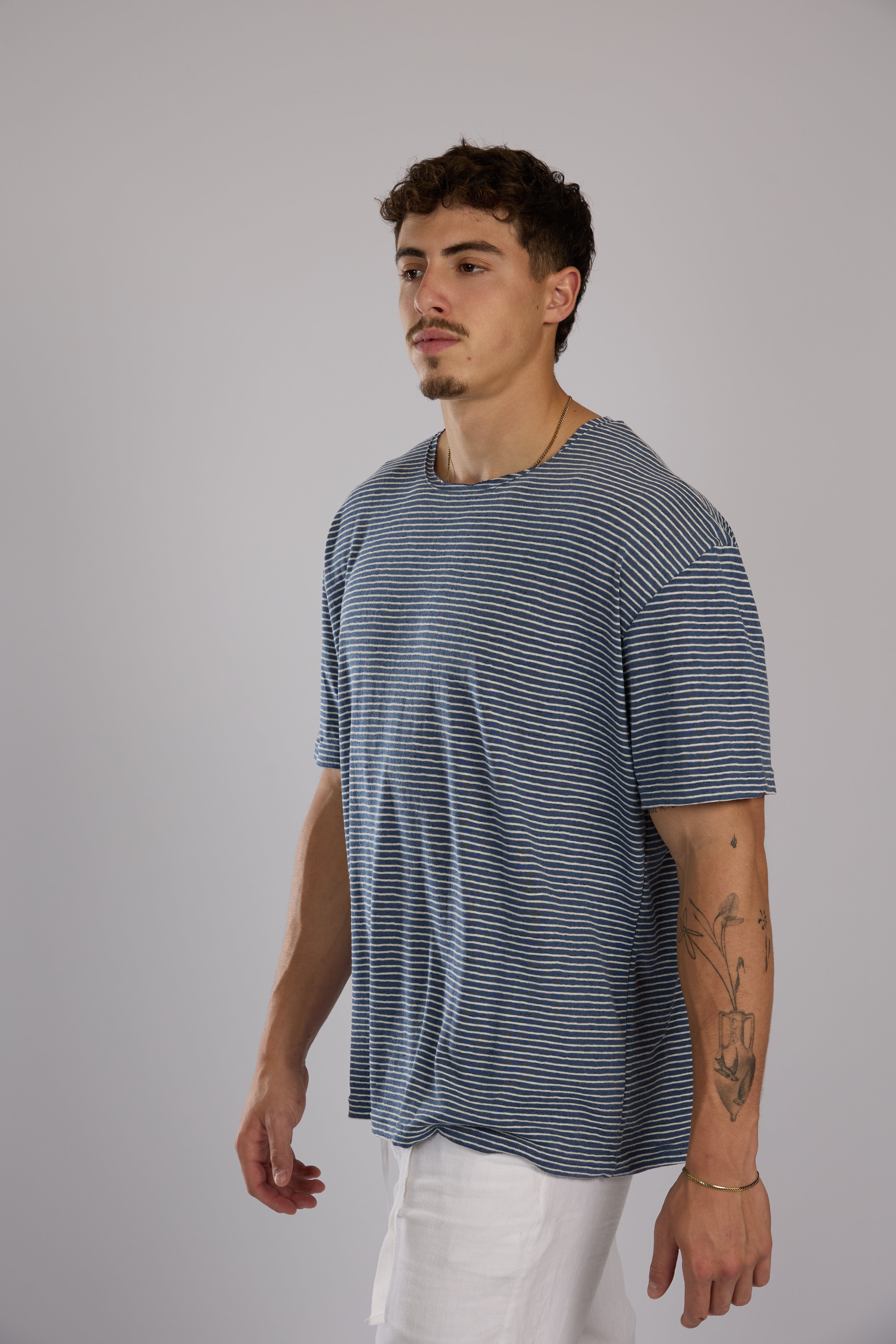 חולצה פסים קצרה - כחול