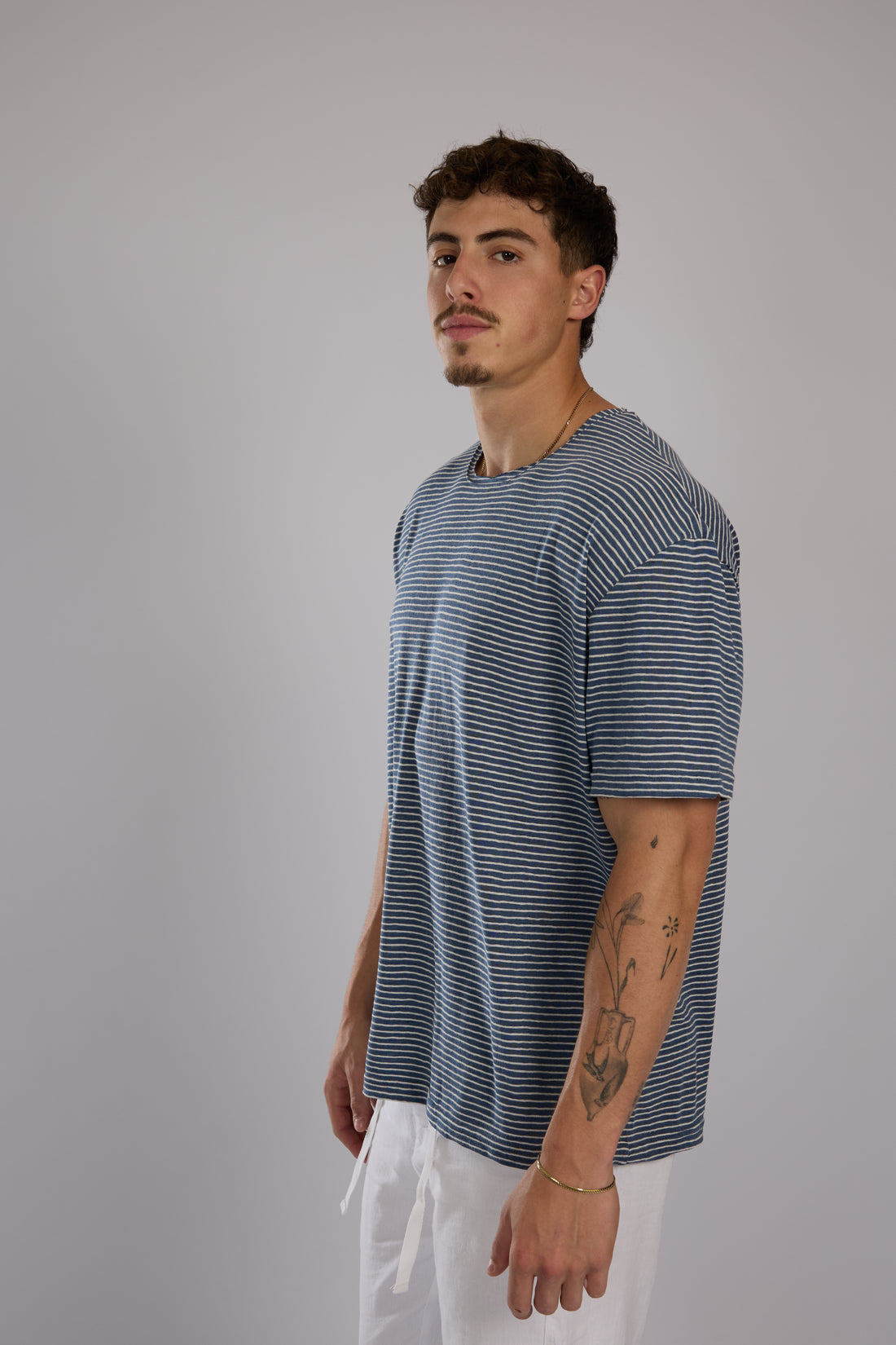 חולצה פסים קצרה - כחול