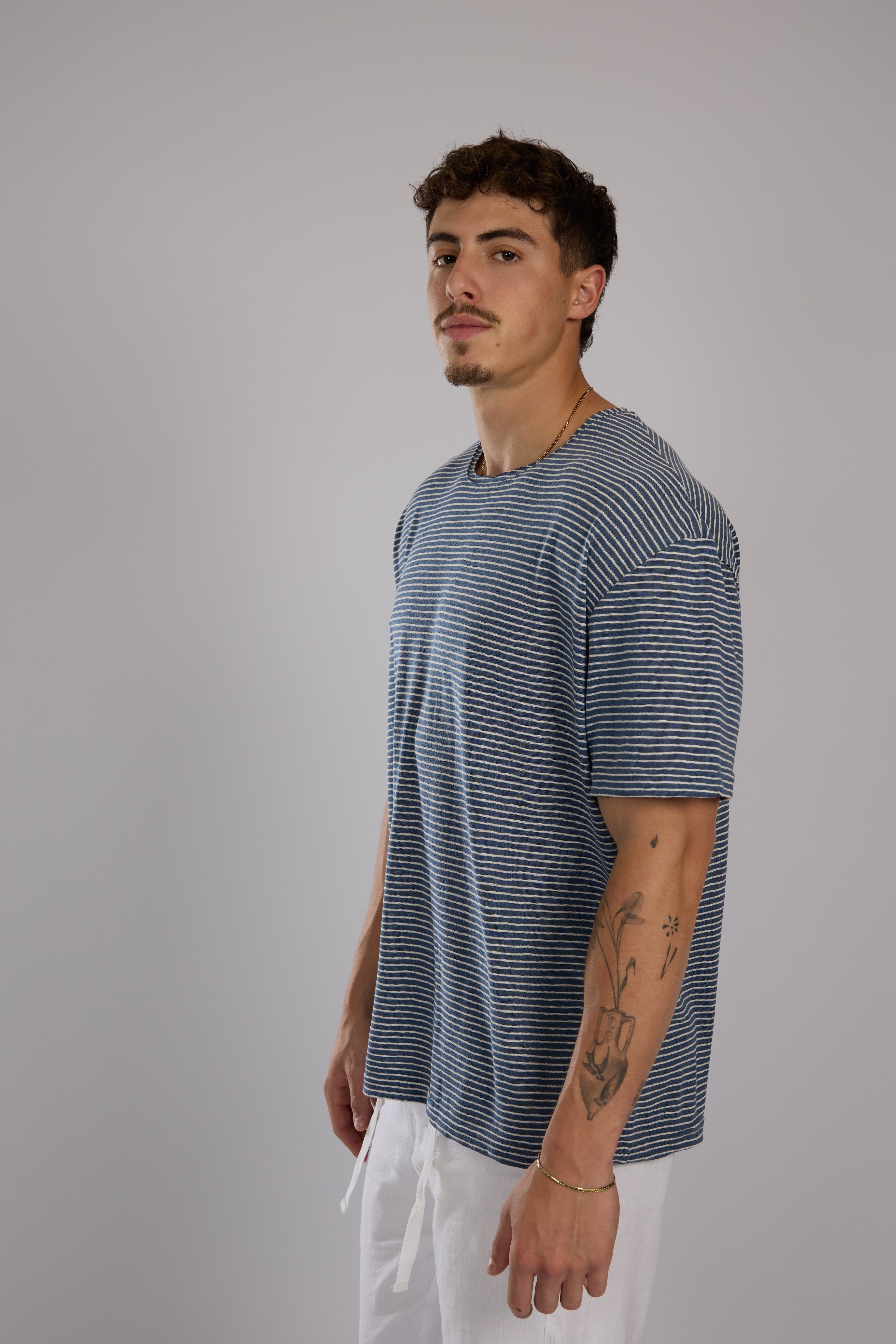 חולצה פסים קצרה - כחול