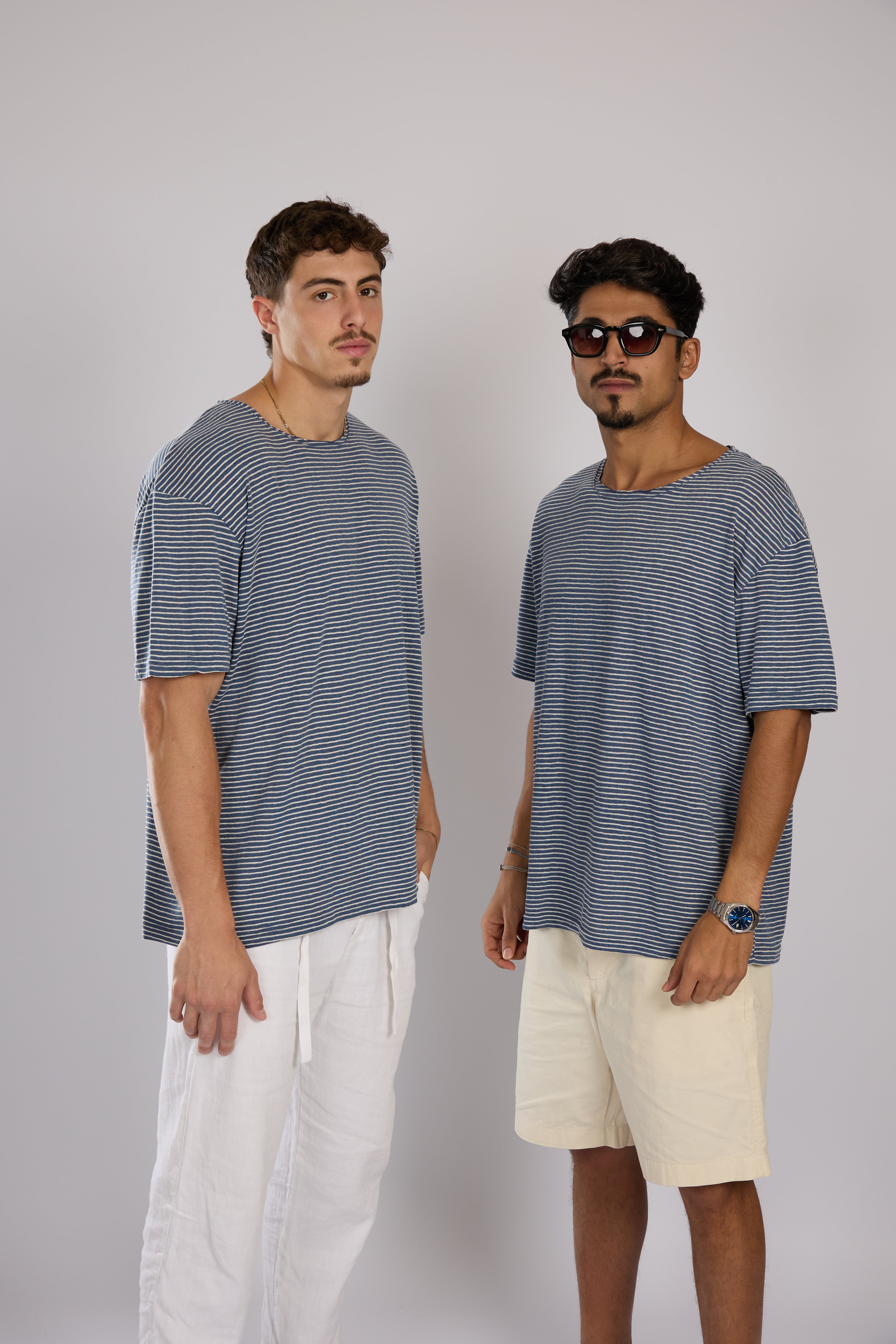 חולצה פסים קצרה - כחול