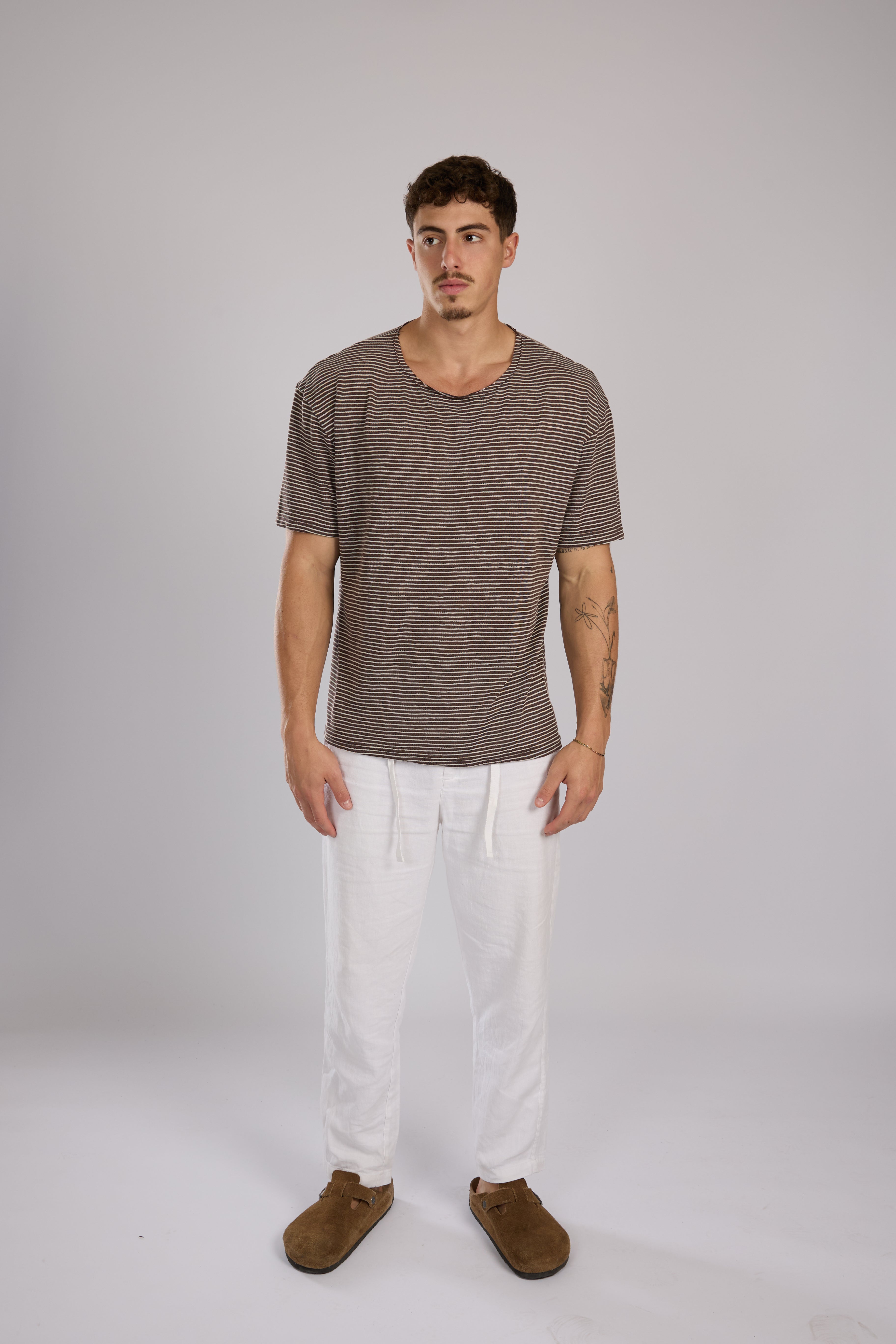 חולצה פסים קצרה - חום