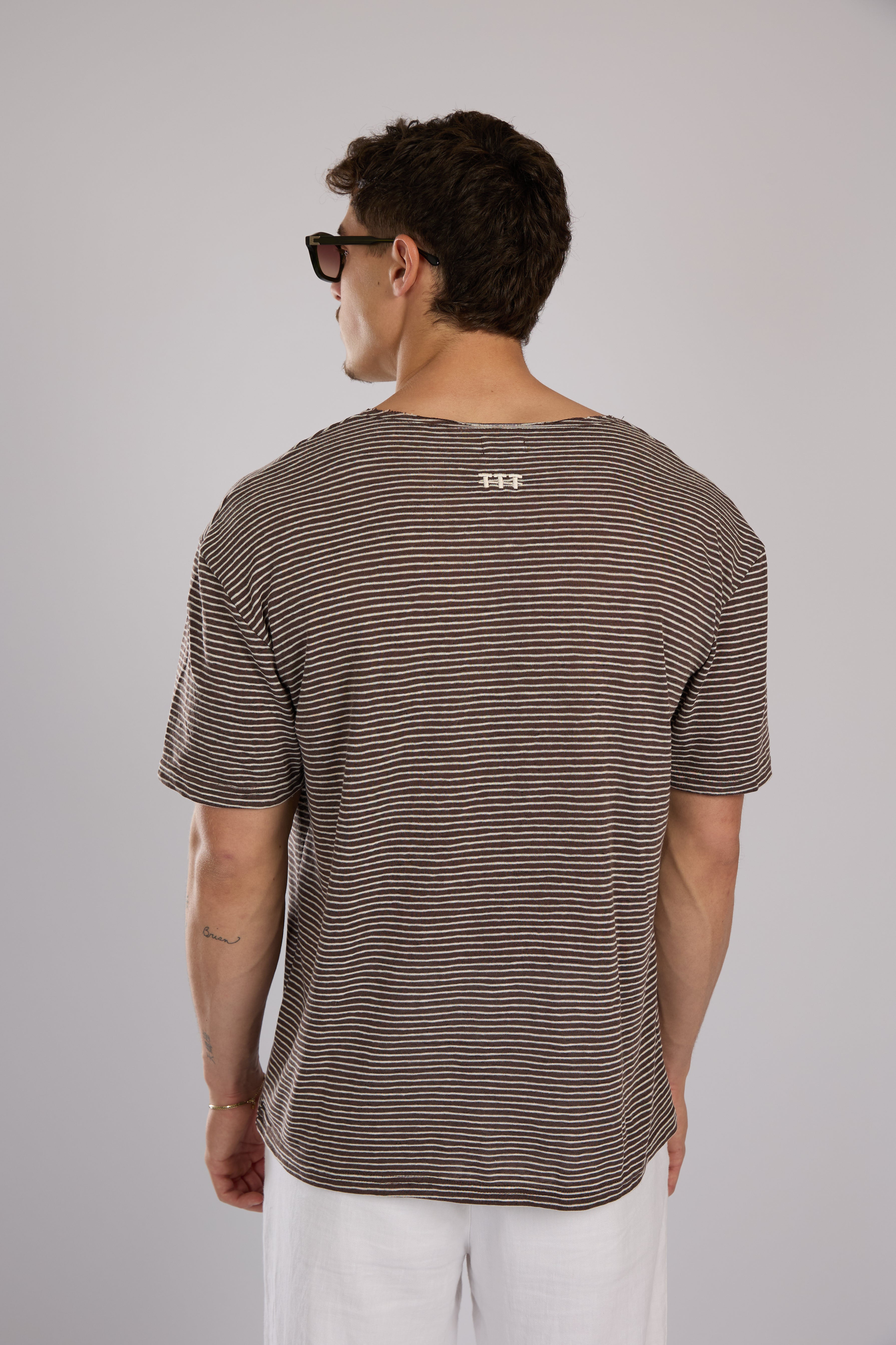 חולצה פסים קצרה - חום