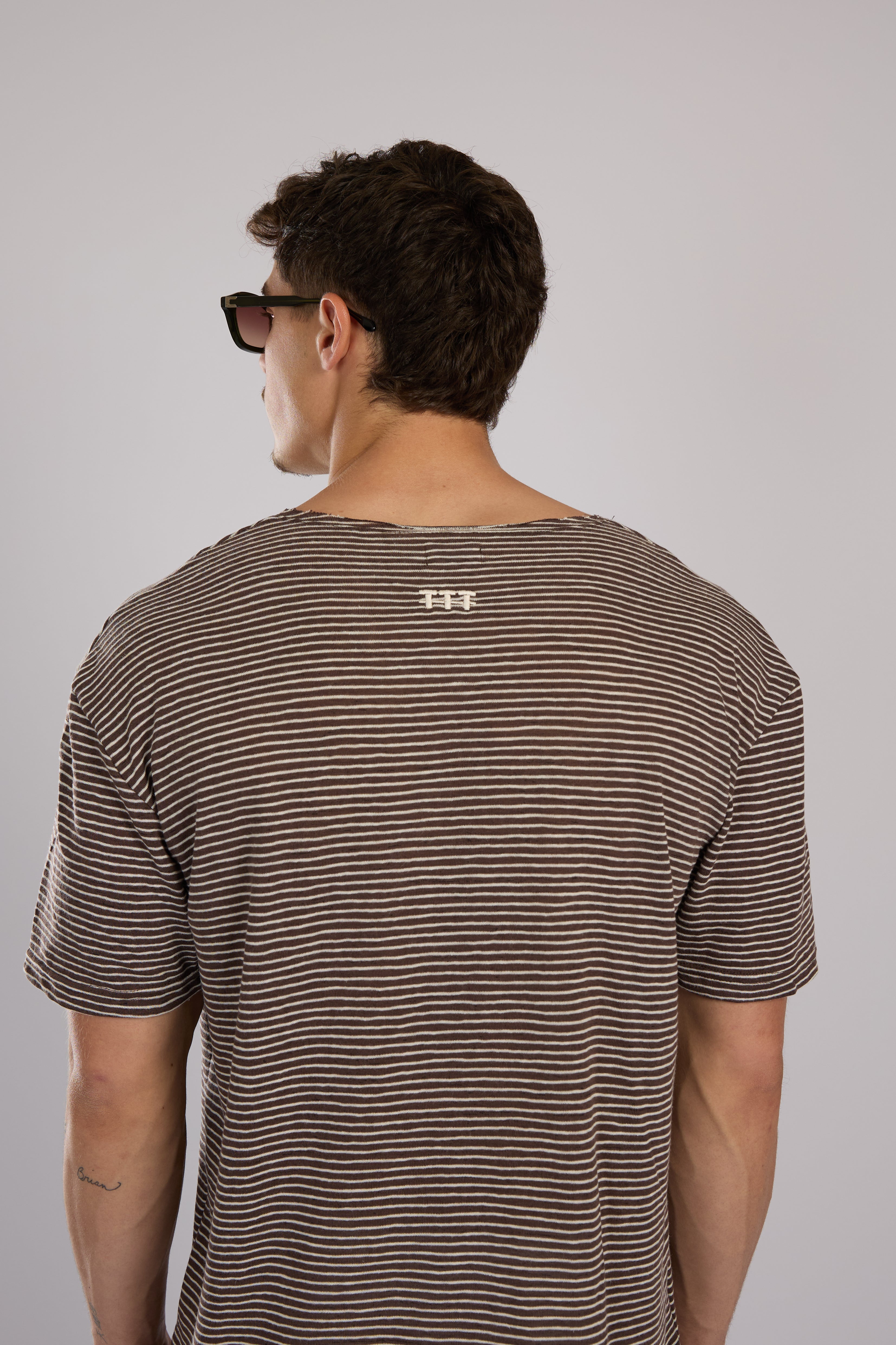 חולצה פסים קצרה - חום