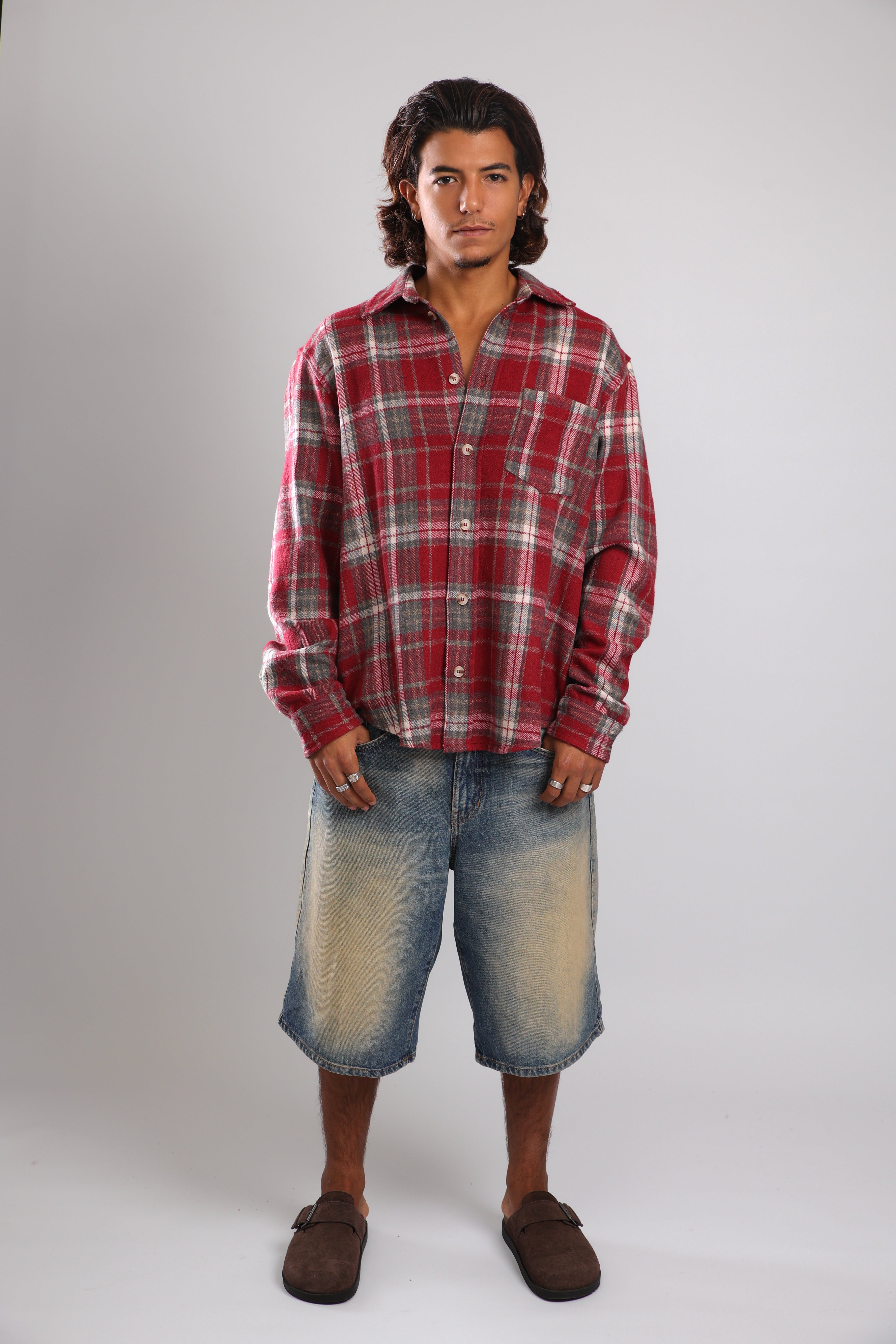 מכופתרת פלנל - אדום