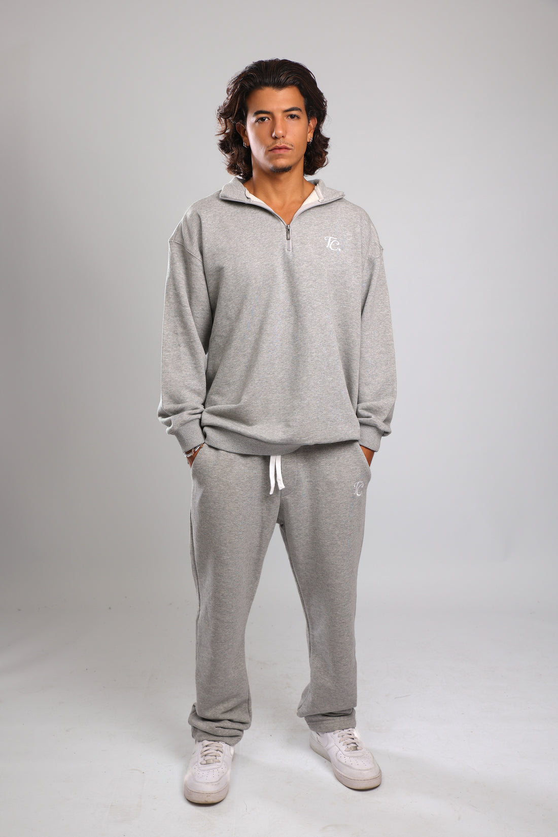 סוושירט חצי רוכסן - אפור מלאנז