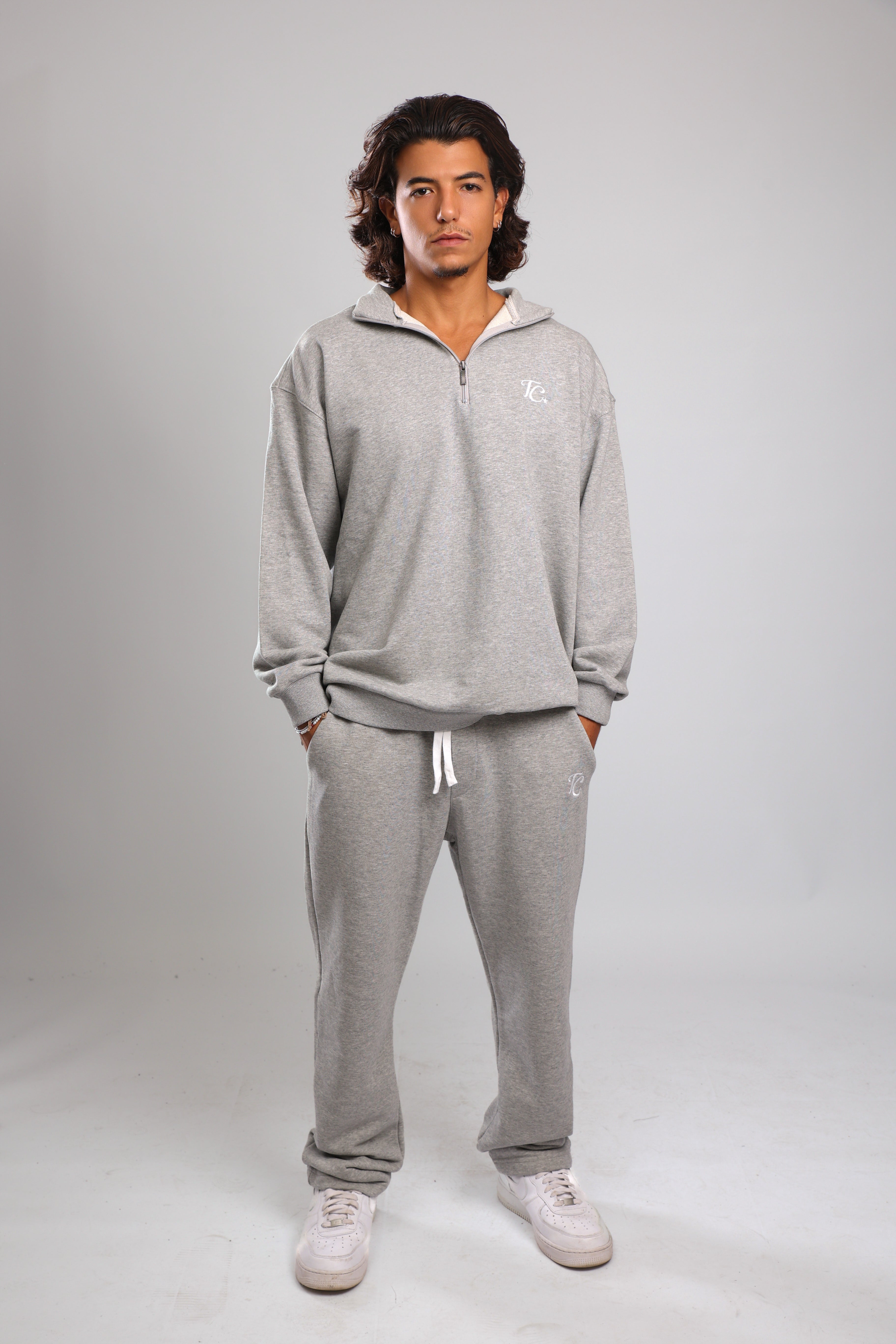 סוושירט חצי רוכסן - אפור מלאנז