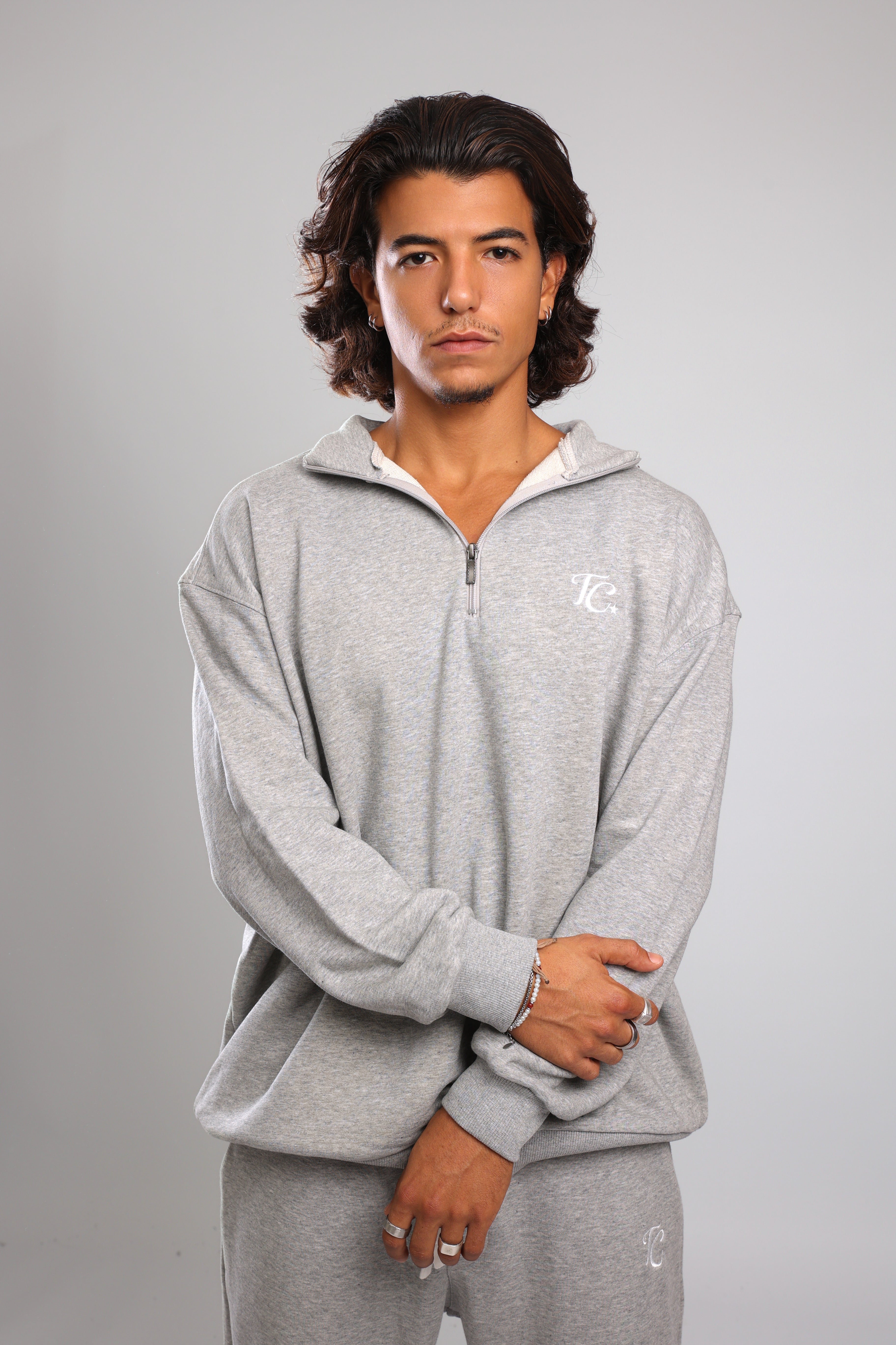 סוושירט חצי רוכסן - אפור מלאנז