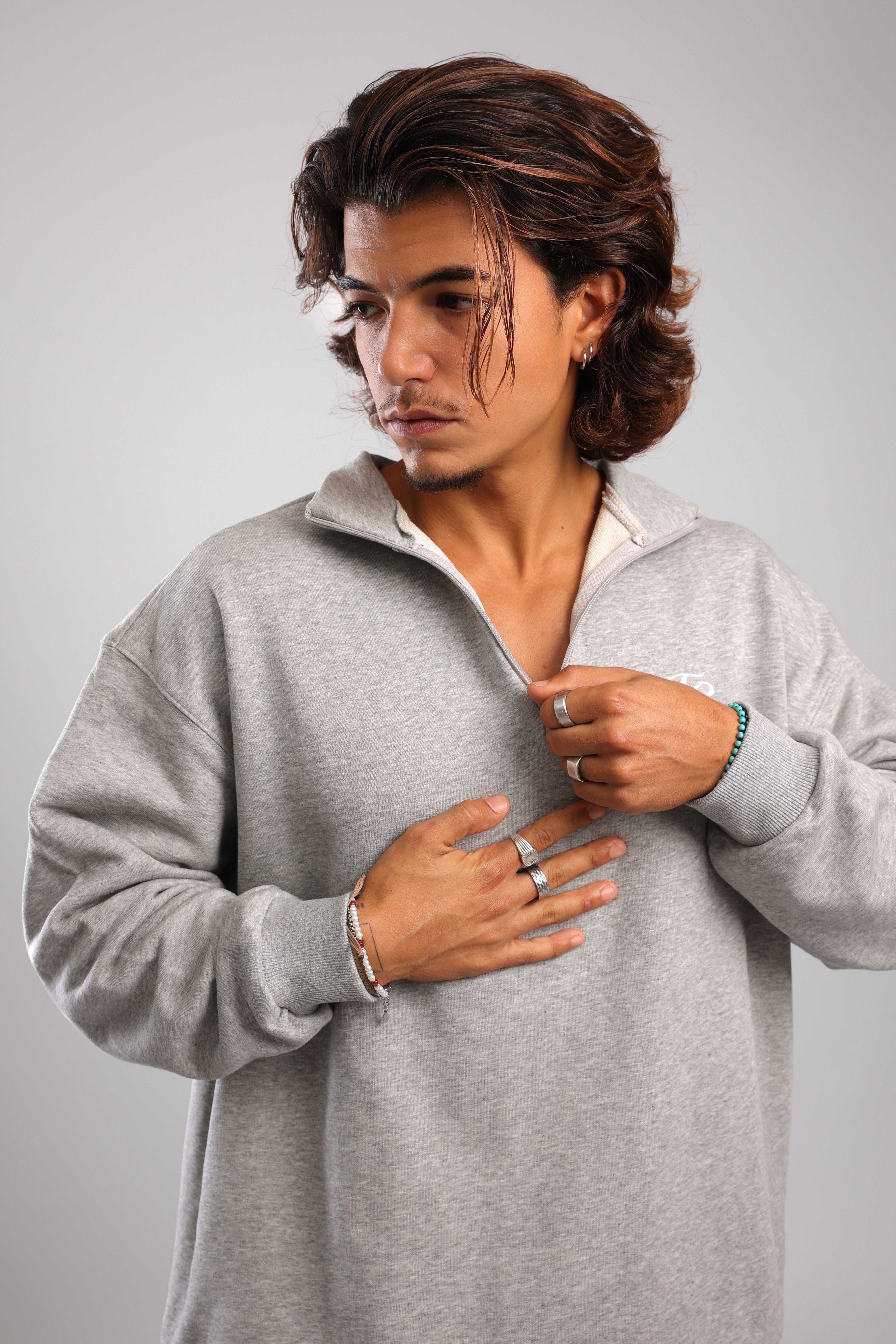 סוושירט חצי רוכסן - אפור מלאנז