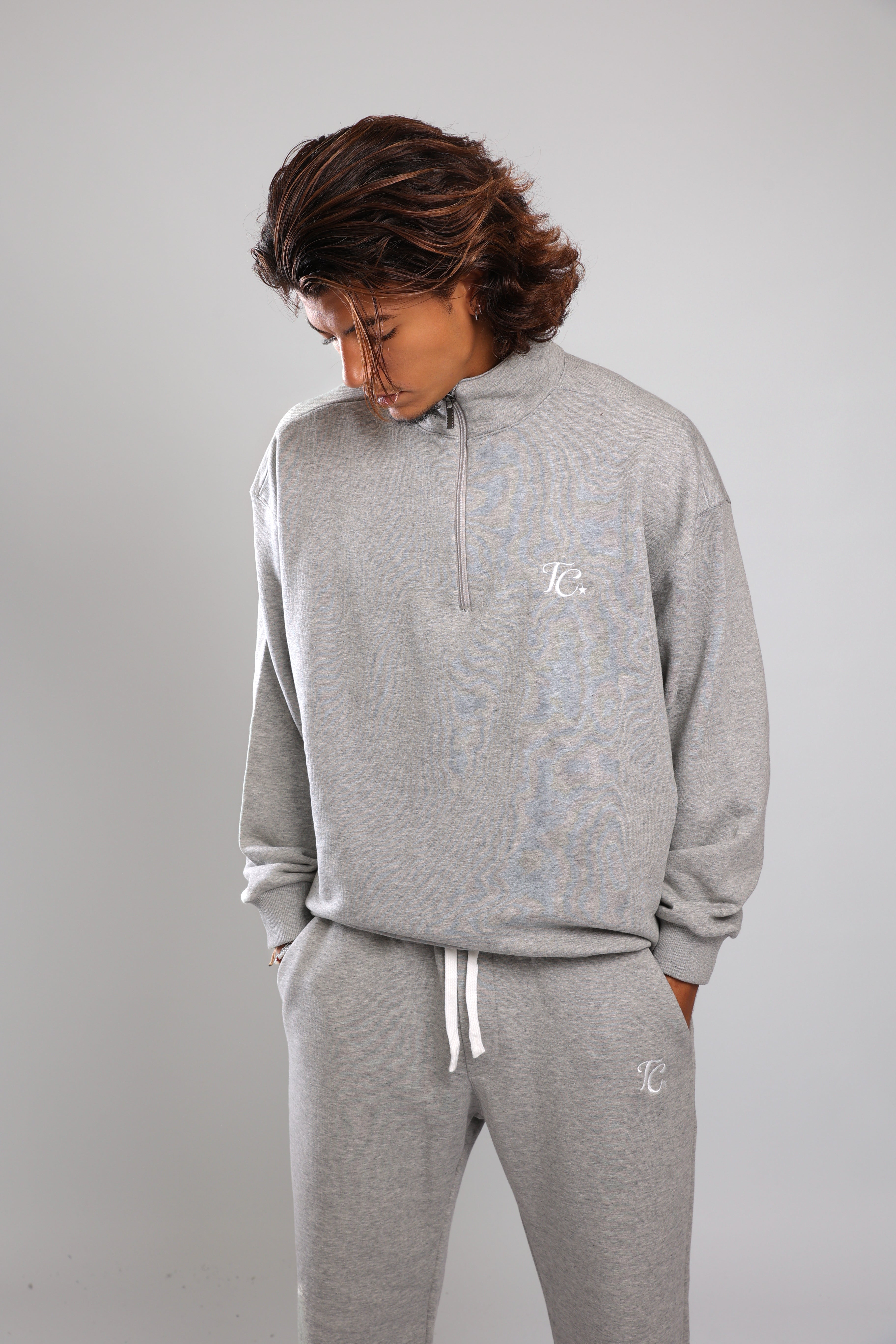 סוושירט חצי רוכסן - אפור מלאנז