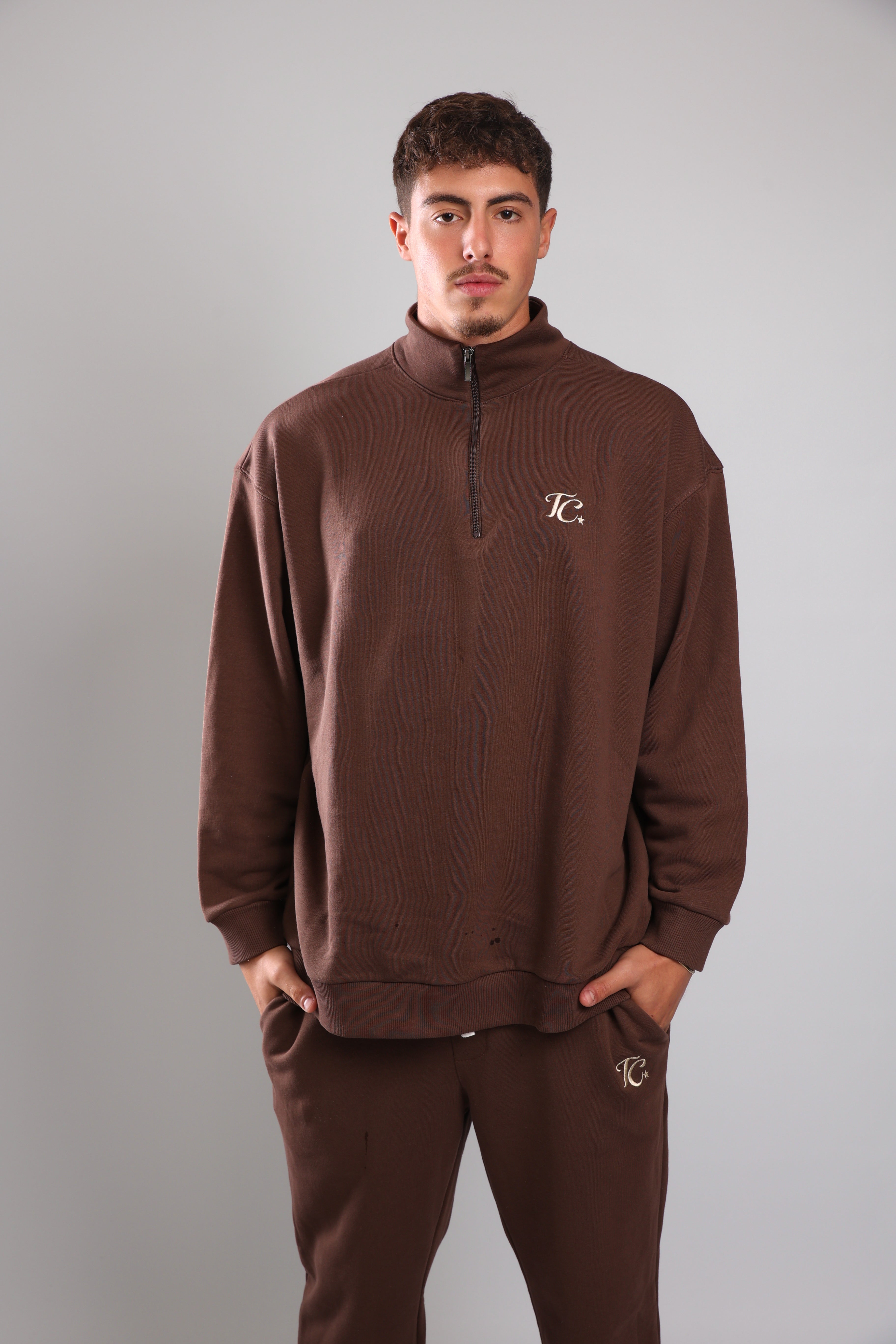 סוושירט חצי רוכסן - חום