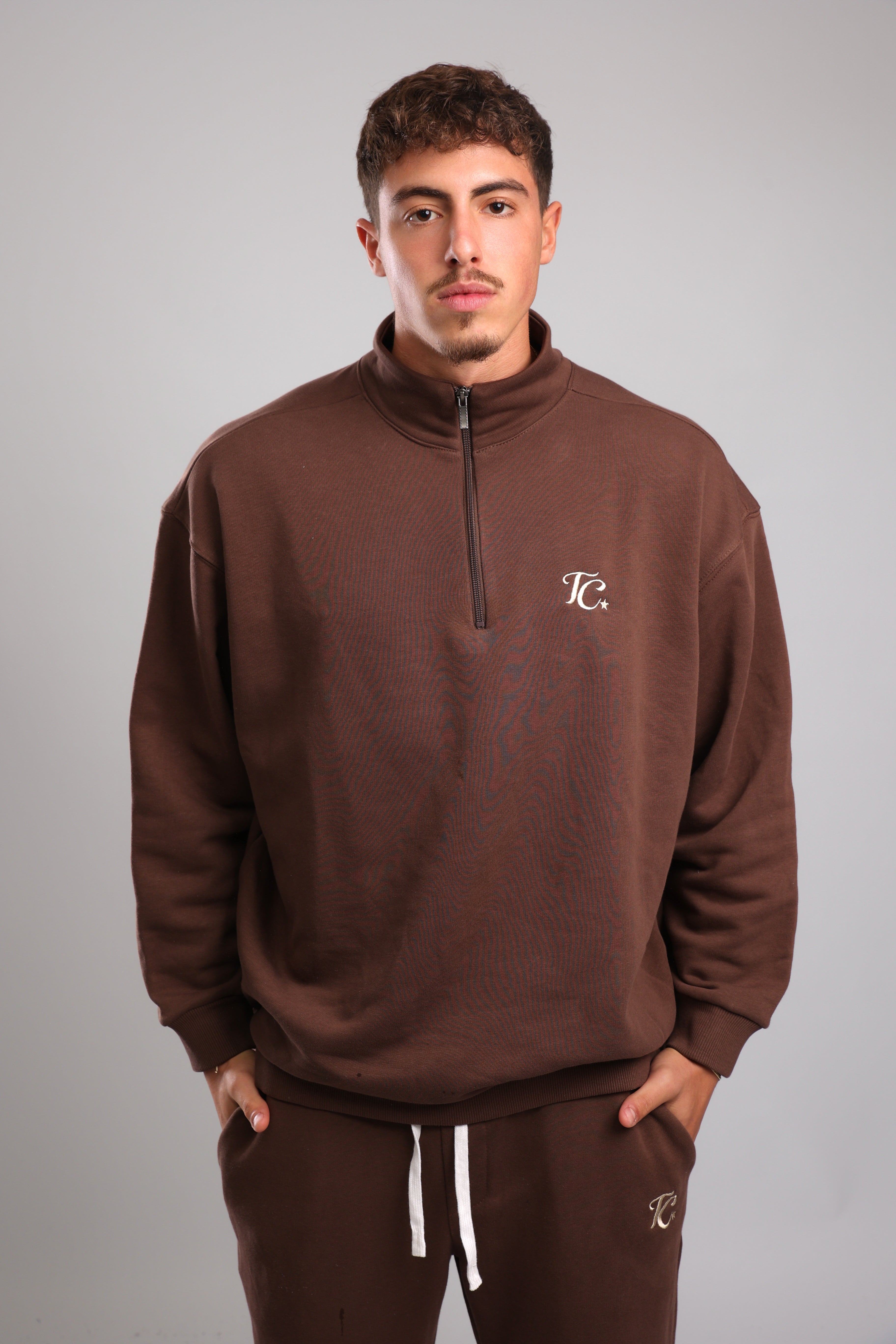 סוושירט חצי רוכסן - חום