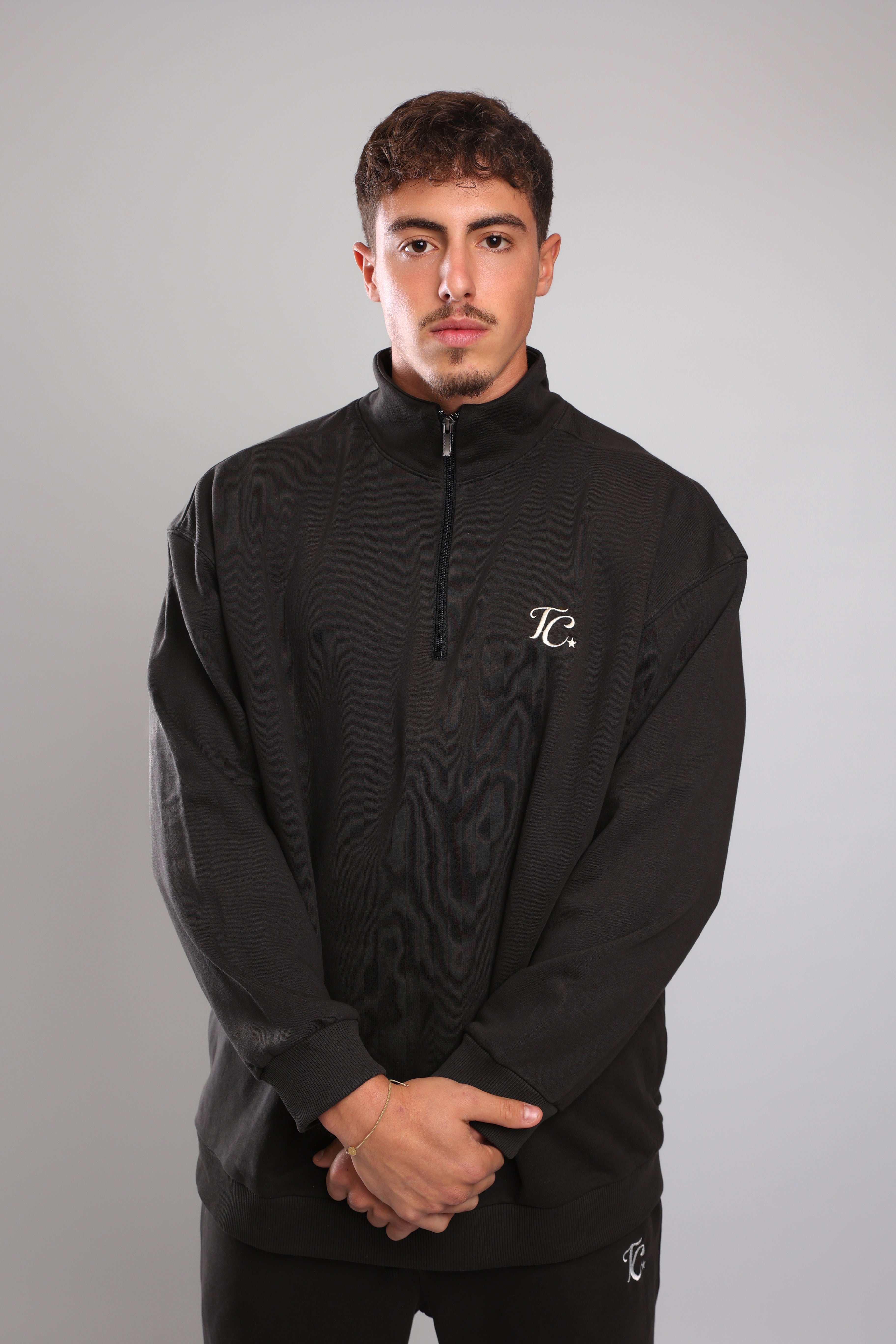 סוושירט חצי רוכסן - פחם