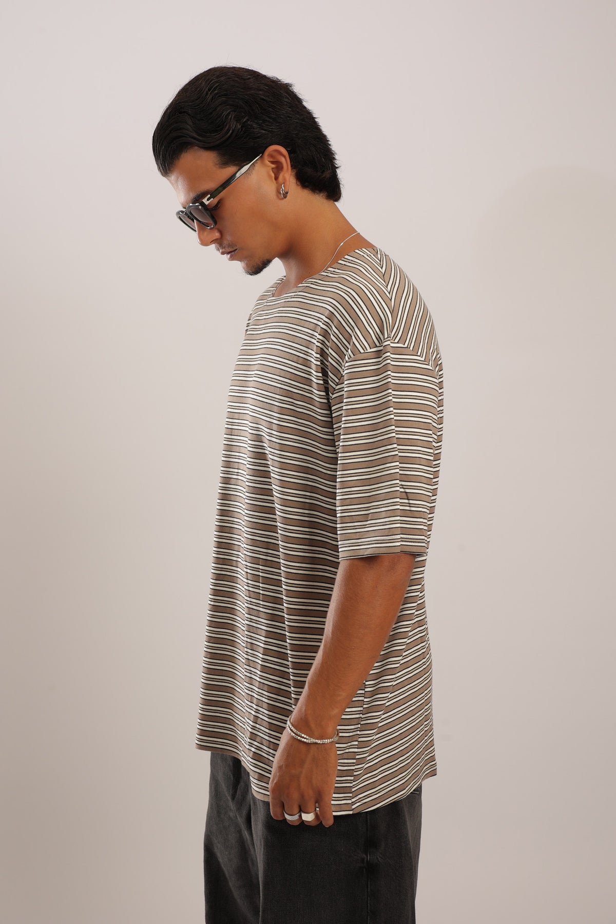 סימפוניה פסים קצר - חום קרם