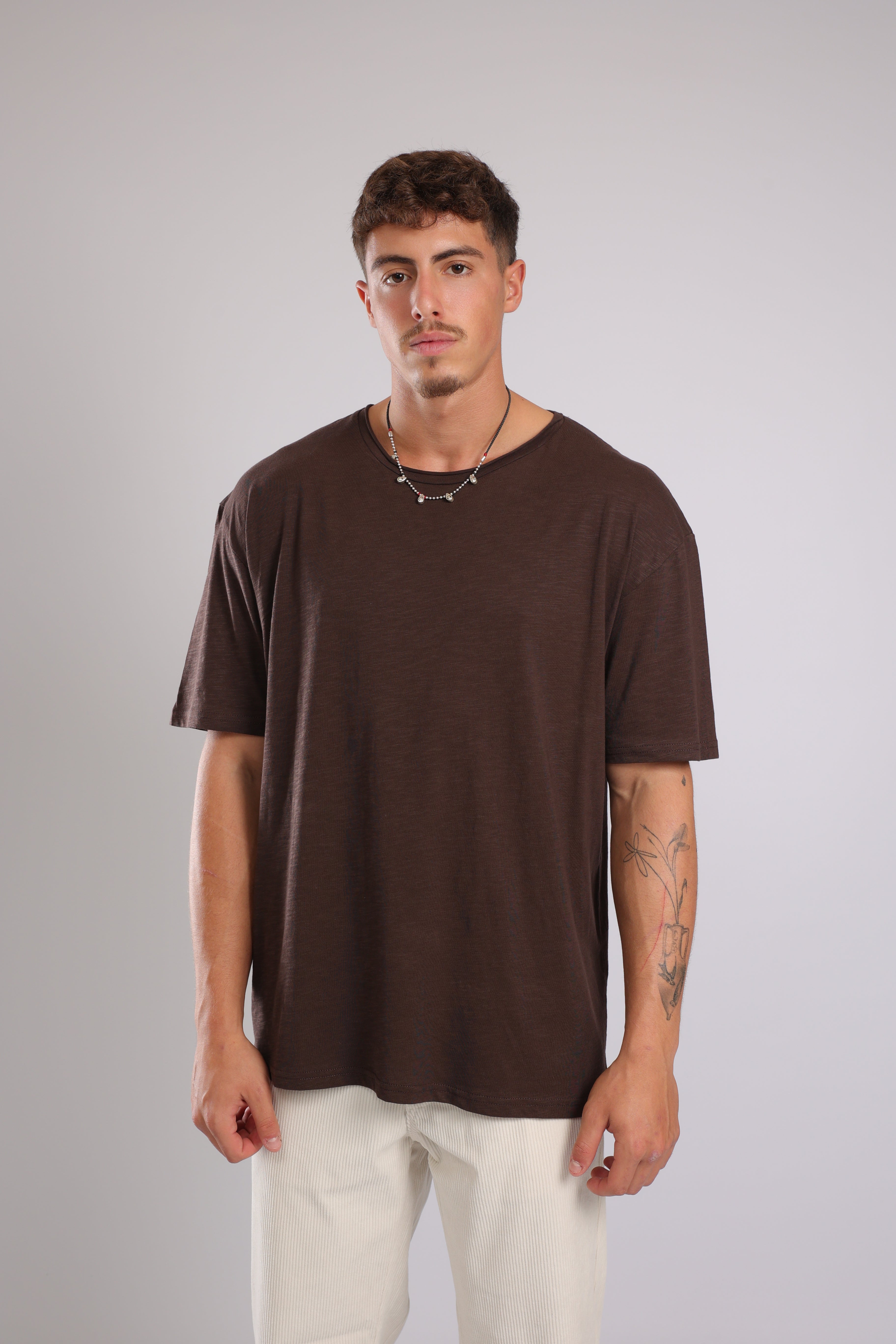 חולצה קצרה כותנה - חום