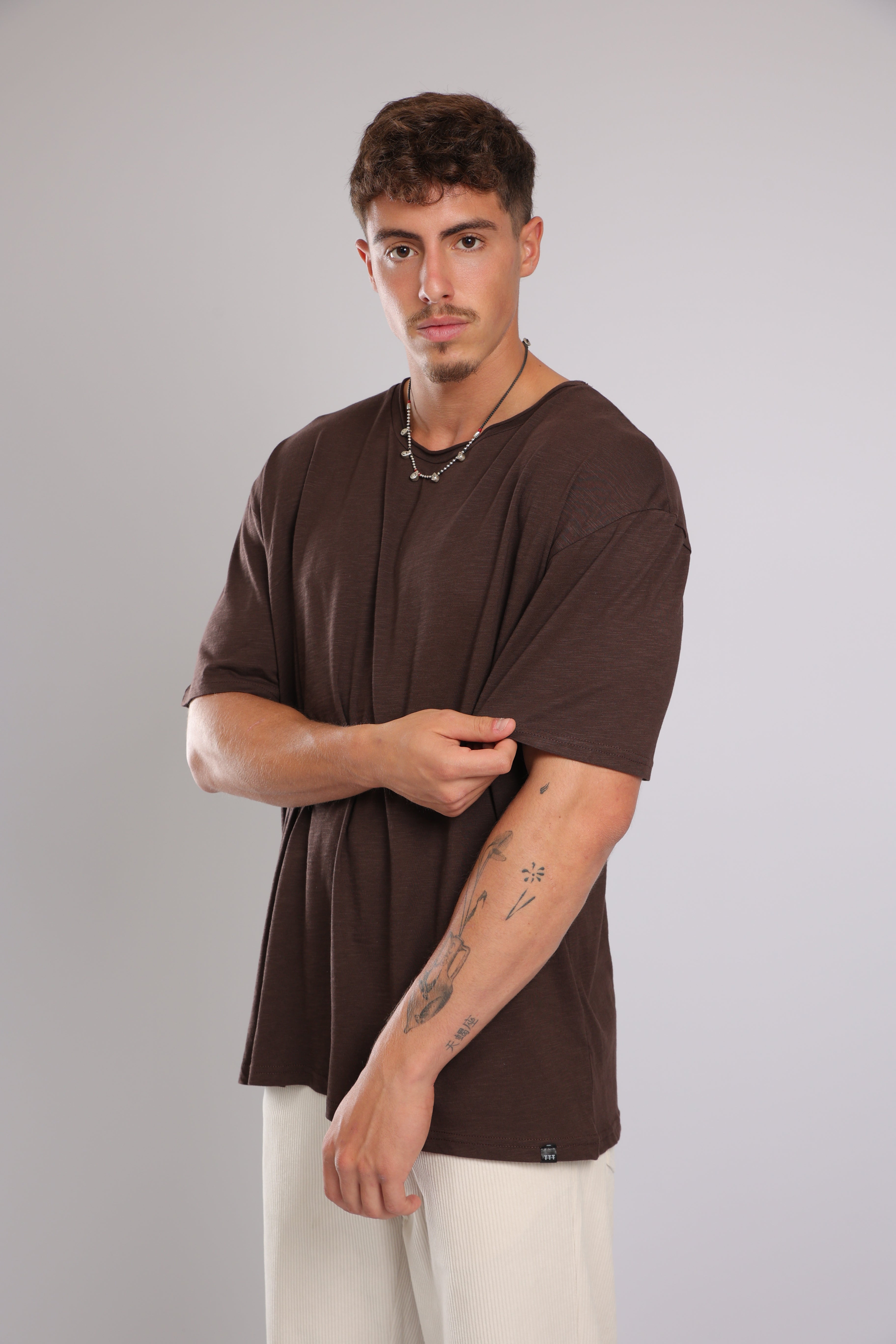 חולצה קצרה כותנה - חום