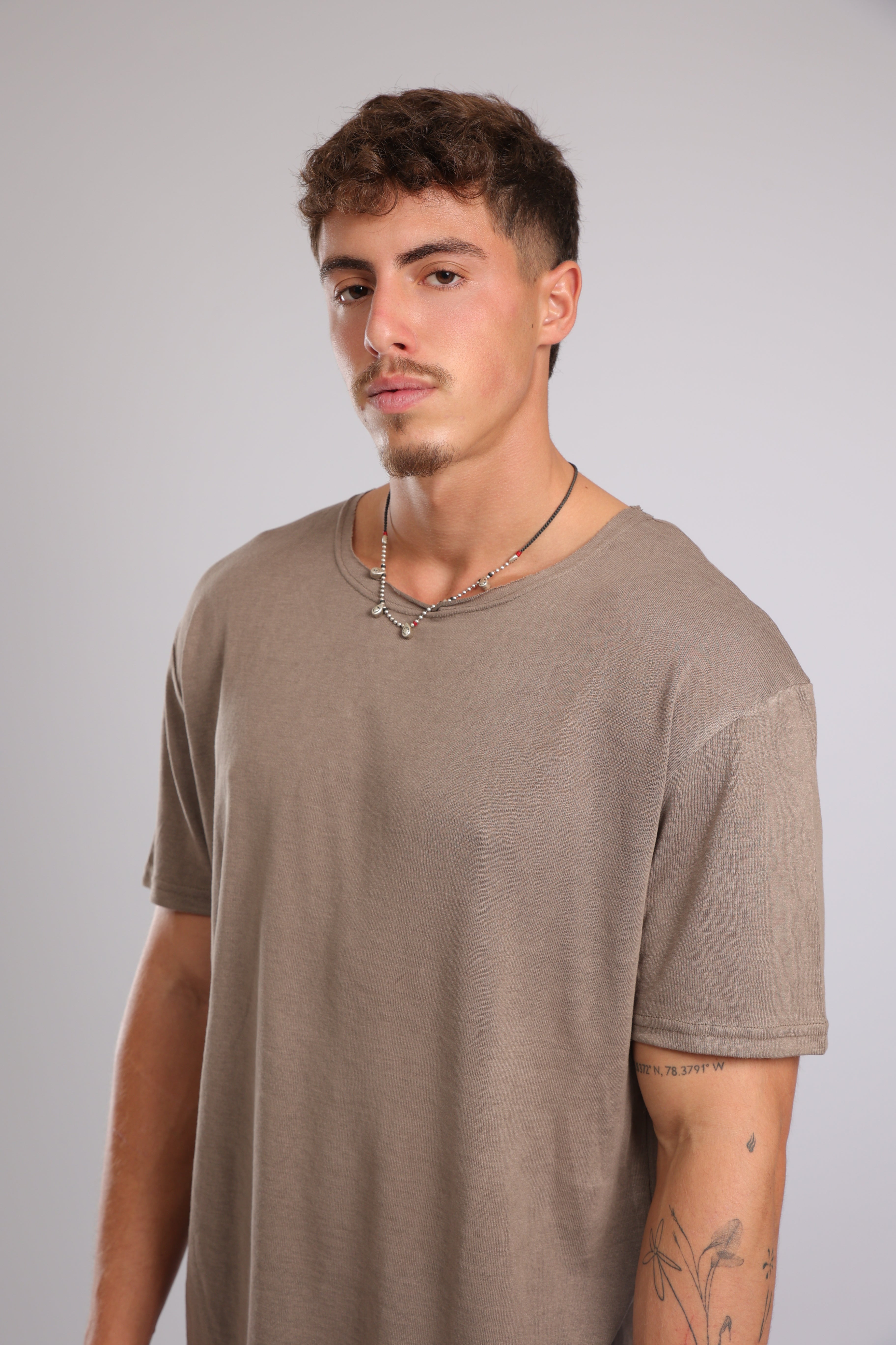 חולצה קצרה פשתן - חום