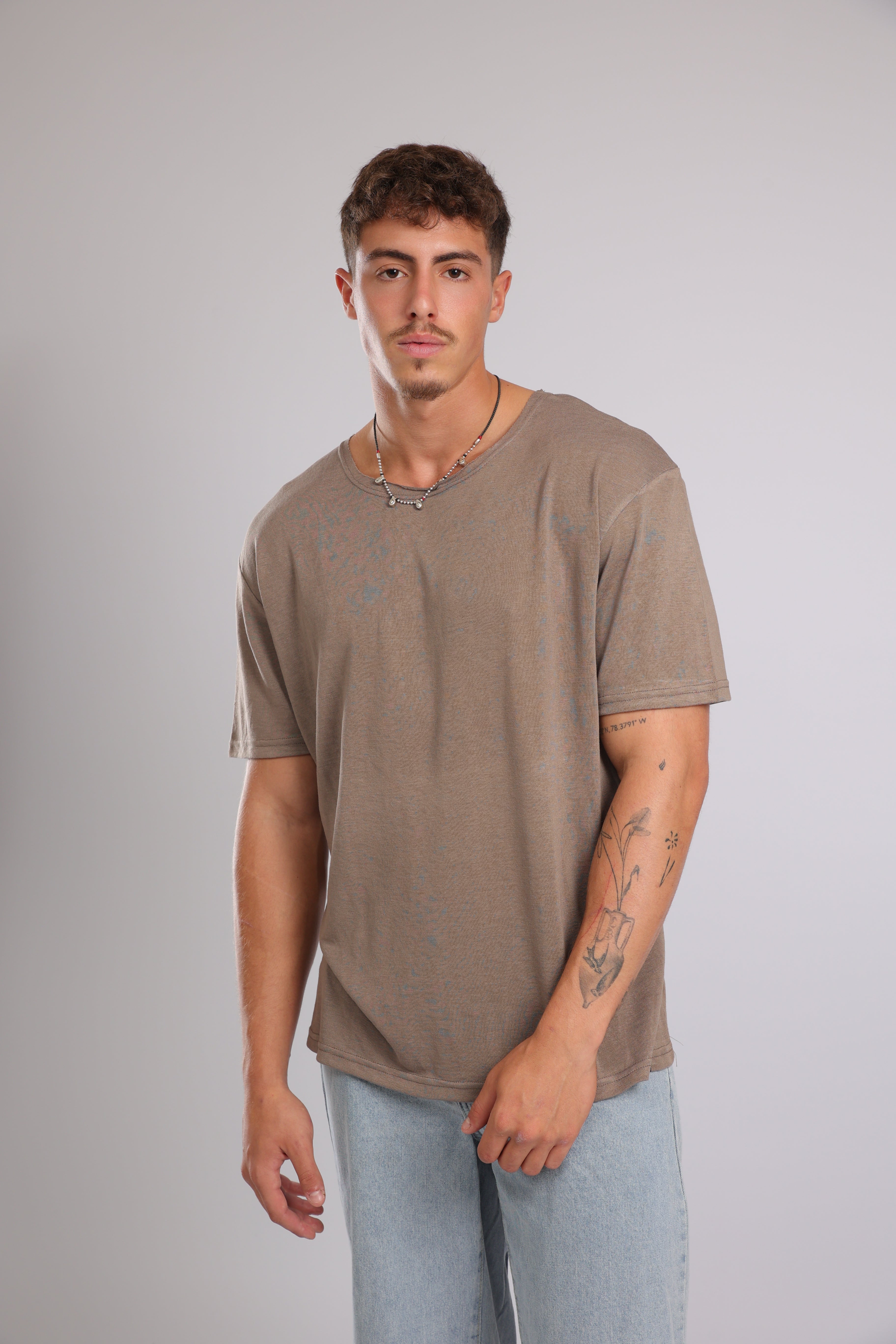 חולצה קצרה פשתן - חום