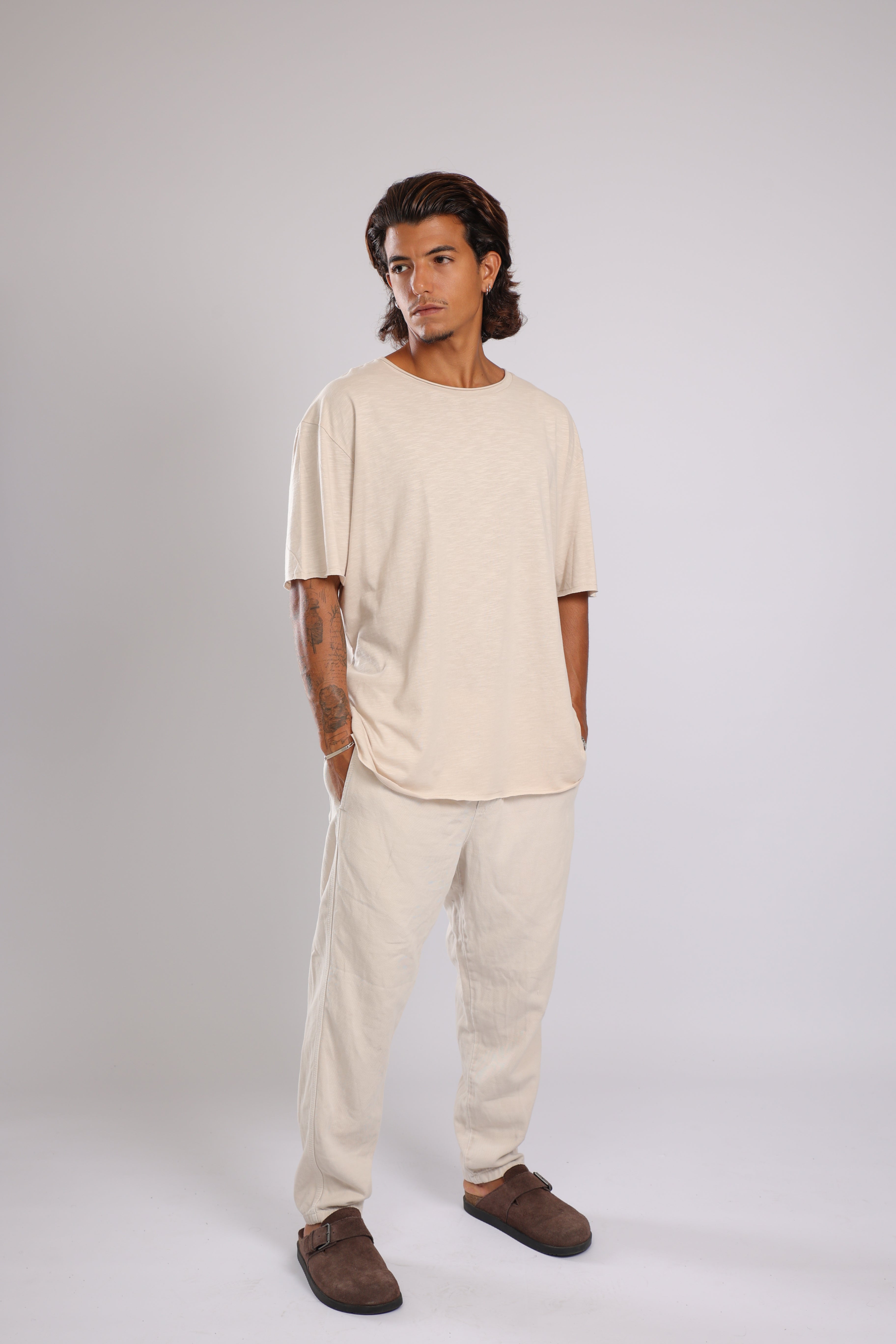 חולצה קצרה כותנה - אבן