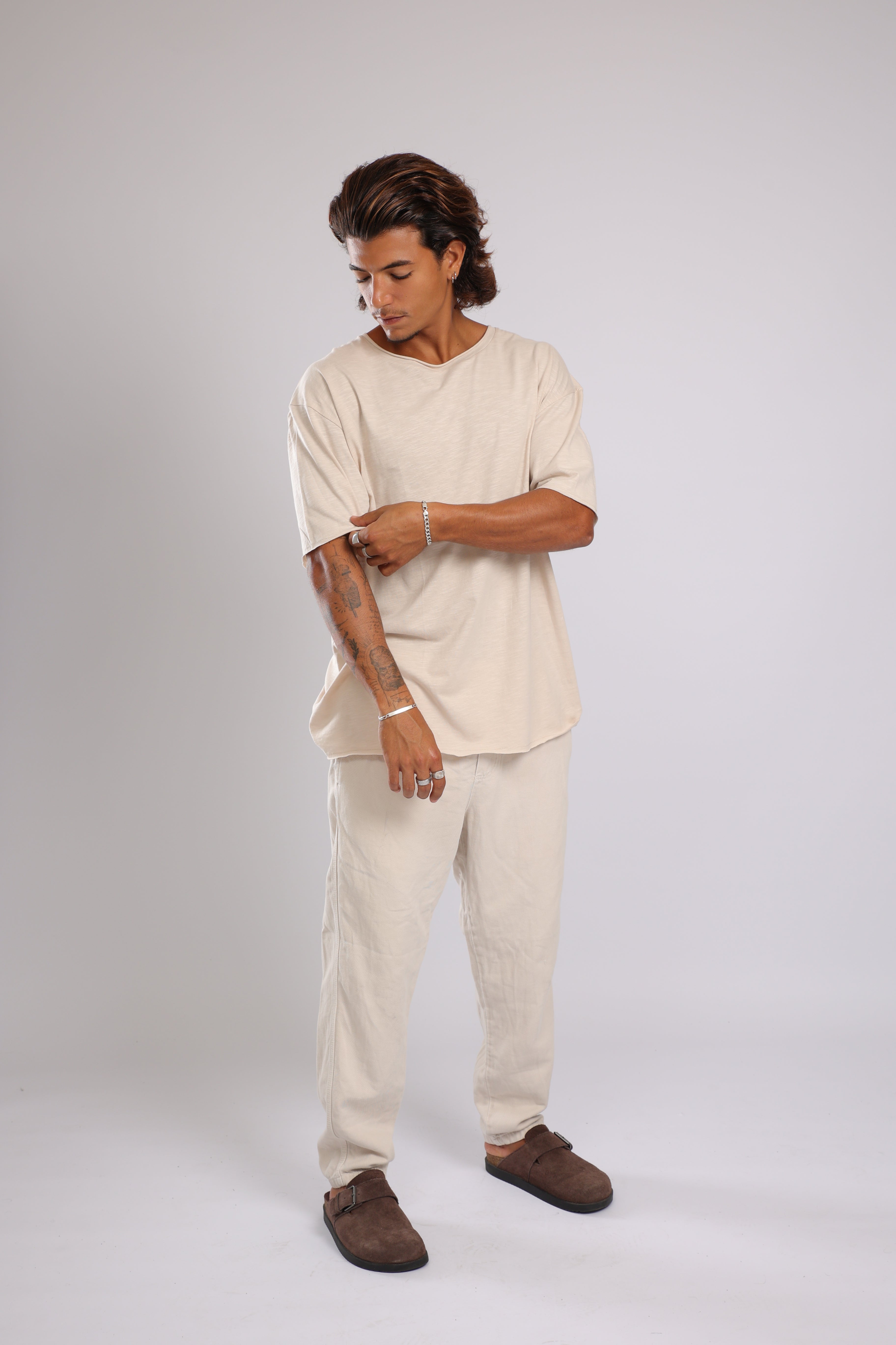 חולצה קצרה כותנה - אבן