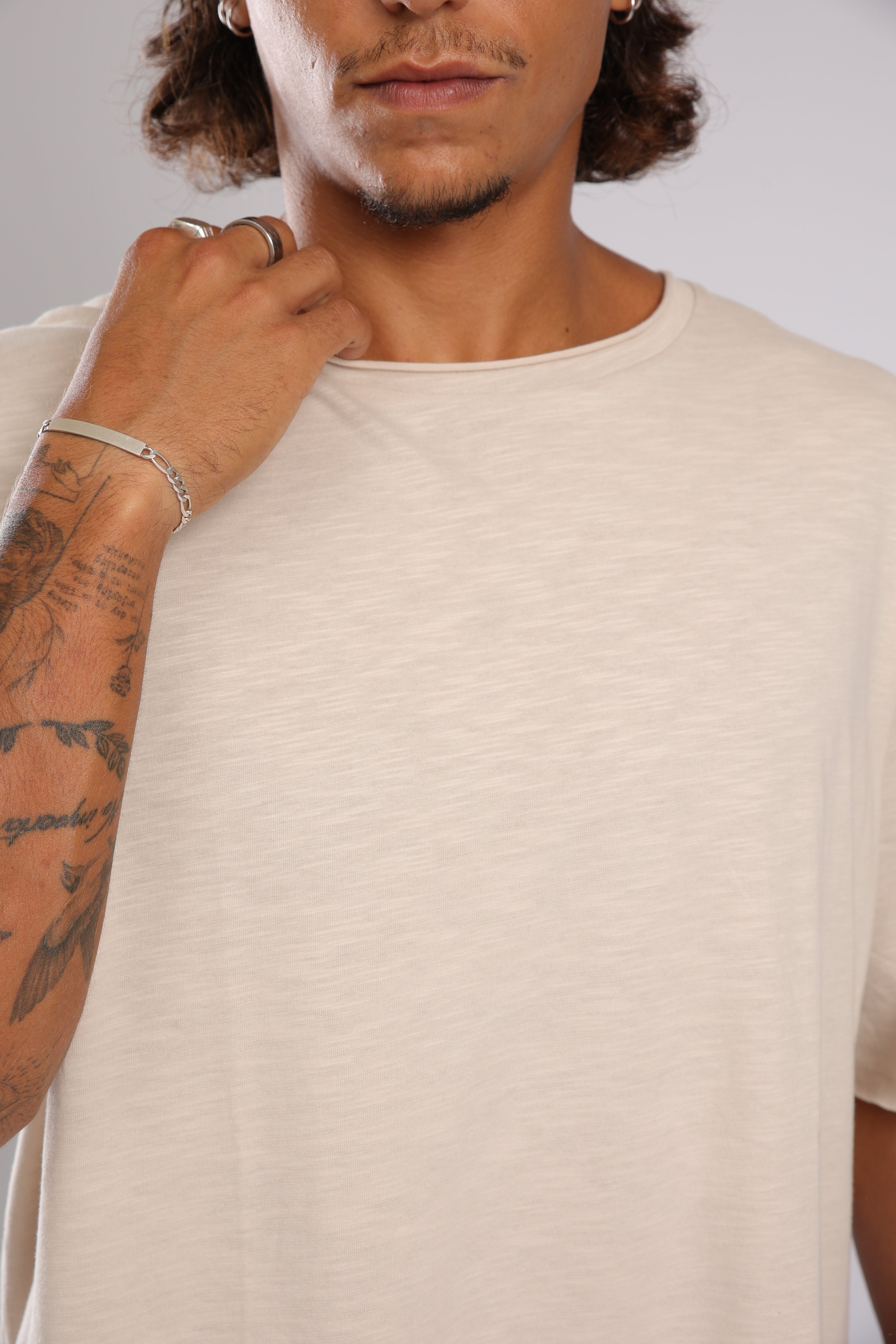 חולצה קצרה כותנה - אבן