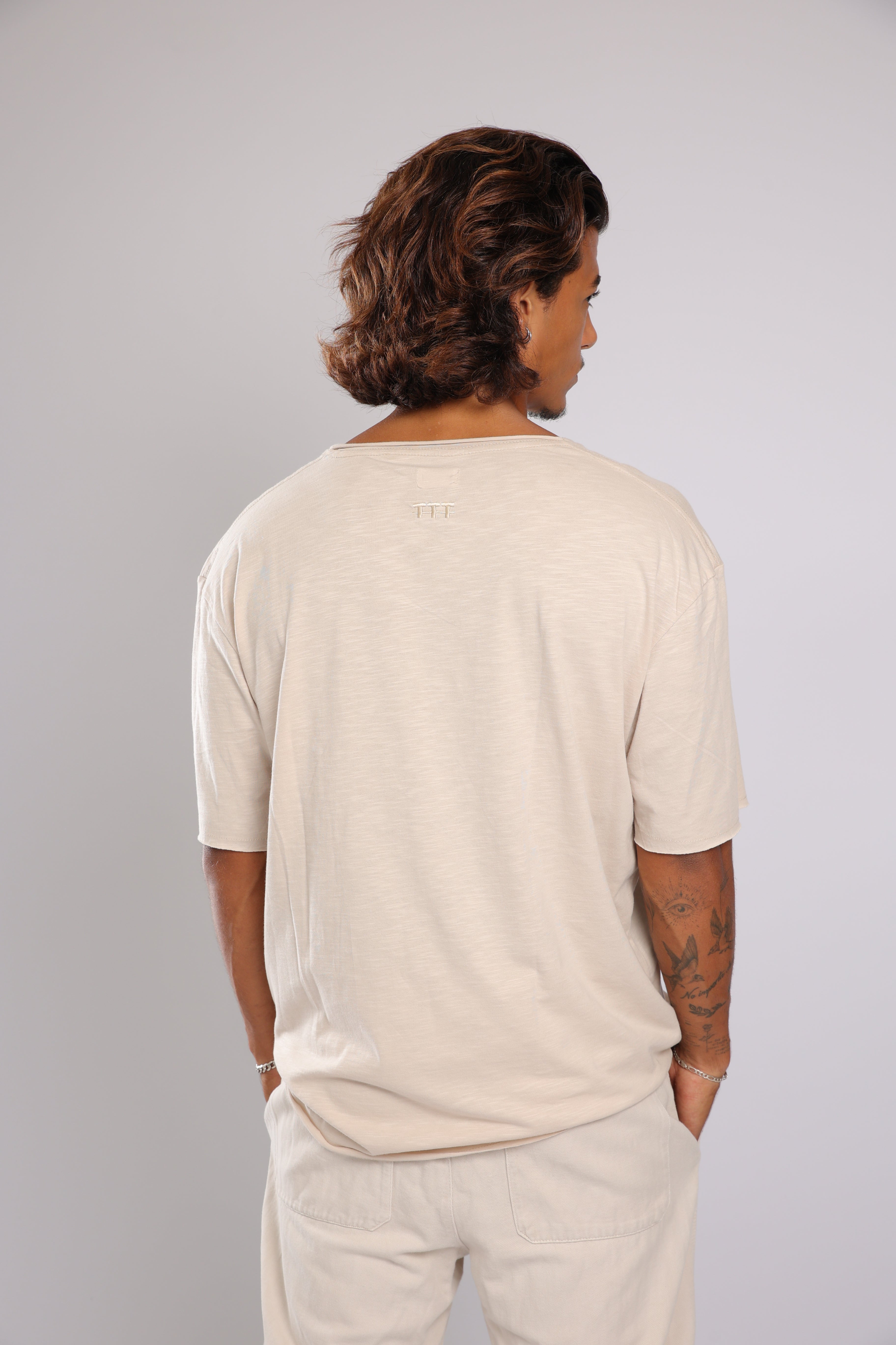 חולצה קצרה כותנה - אבן