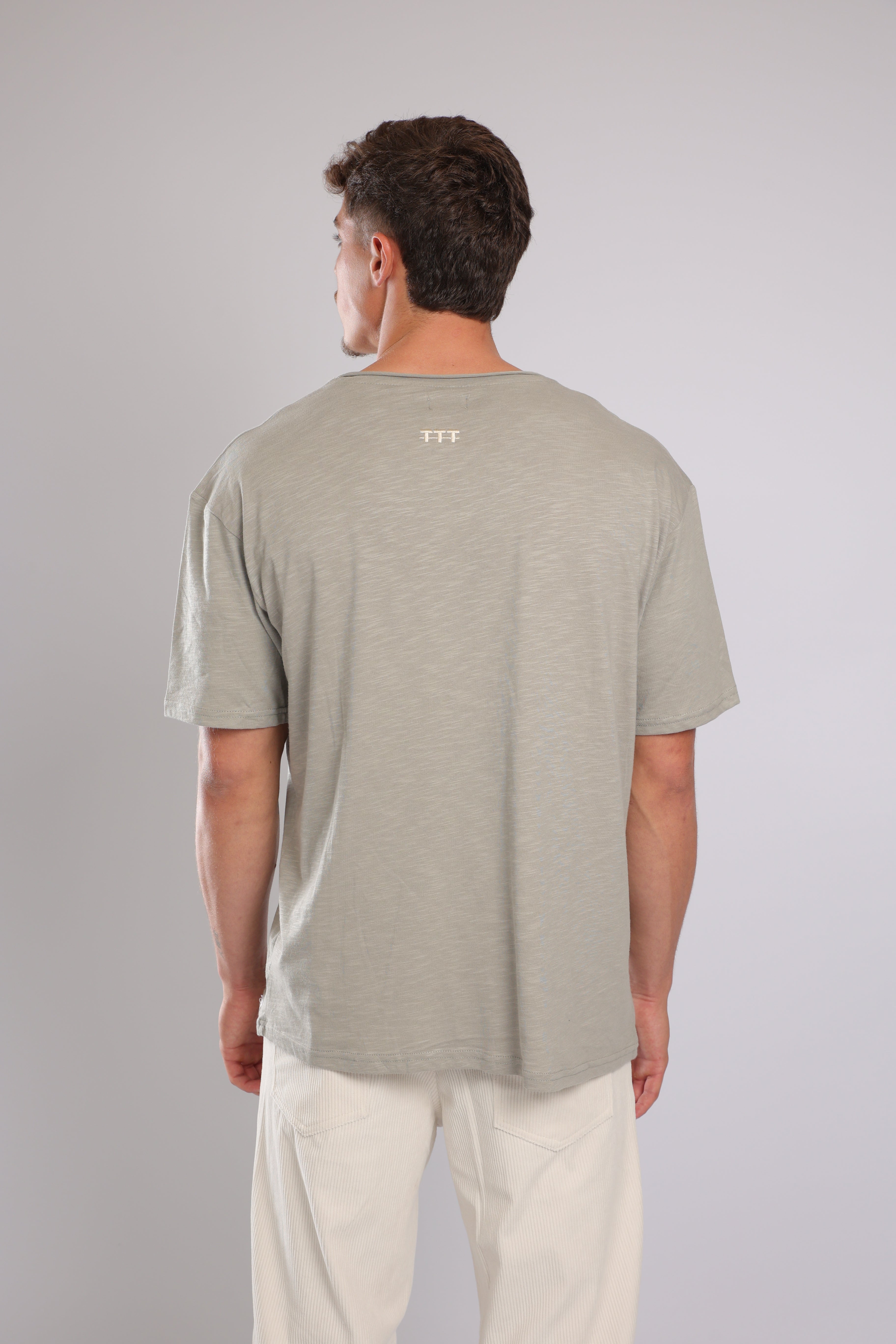 חולצה קצרה כותנה - אפור זית