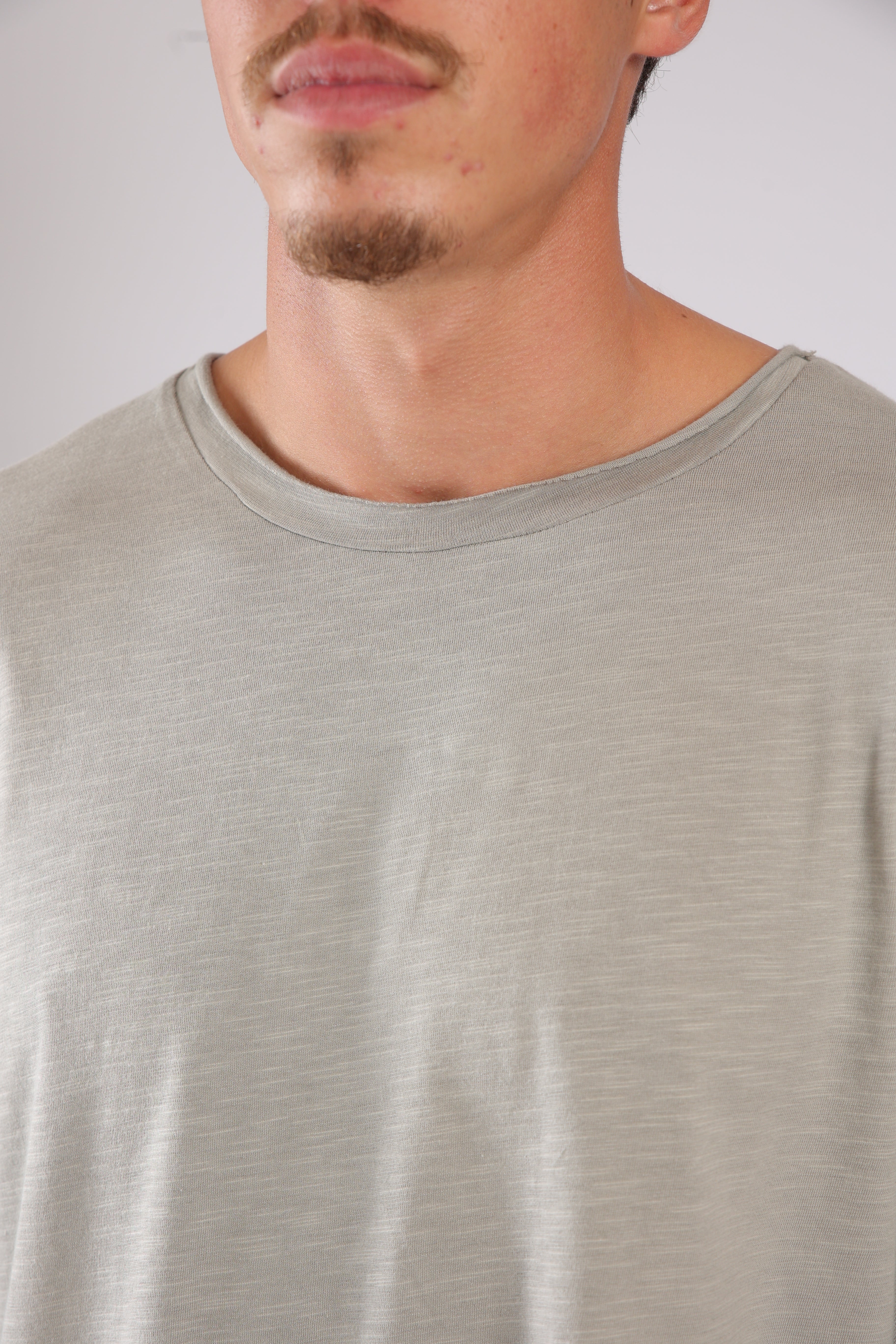 חולצה ארוכה כותנה - אפור זית