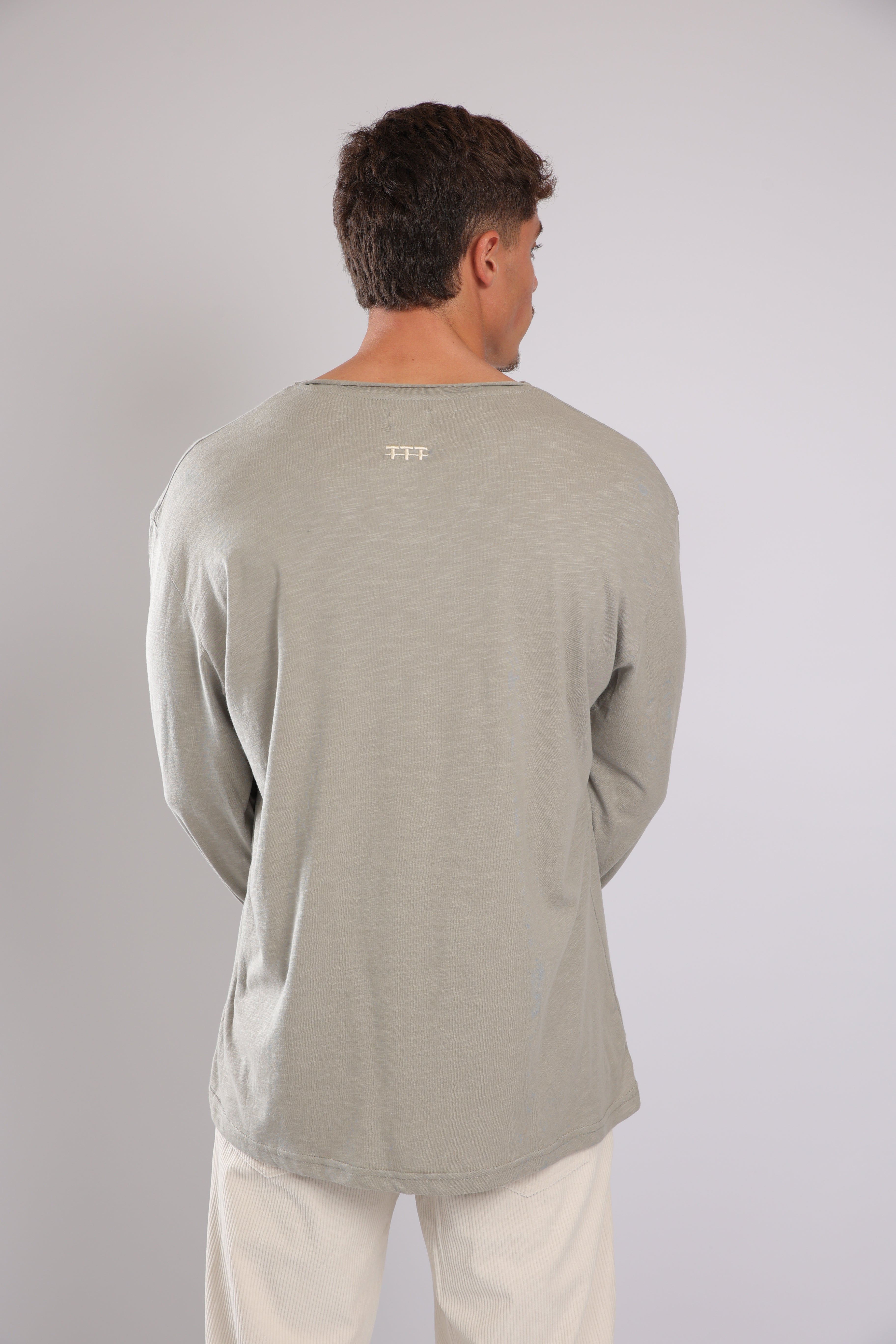 חולצה ארוכה כותנה - אפור זית