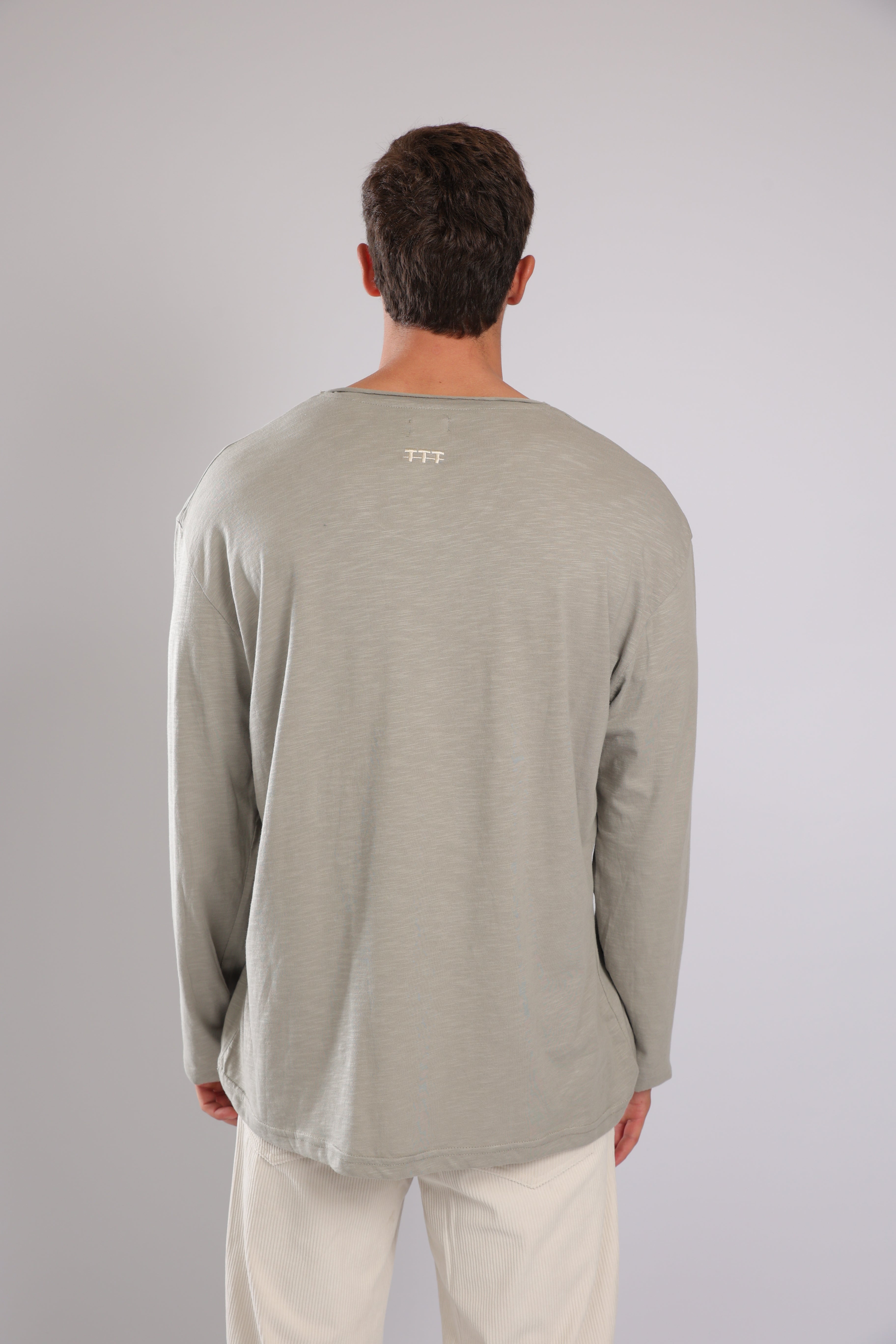 חולצה ארוכה כותנה - אפור זית