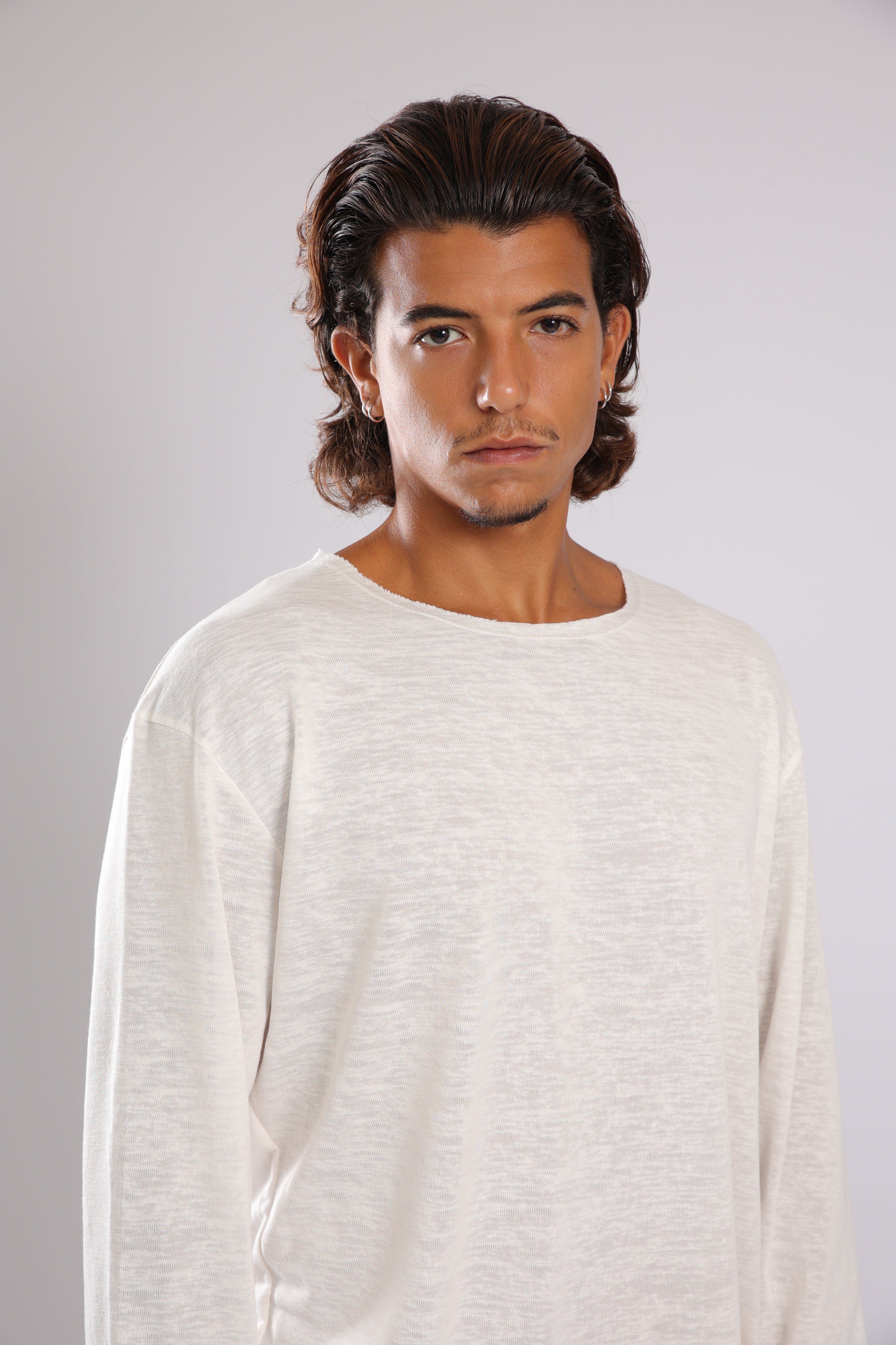 חולצה ארוכה פשתן - לבן